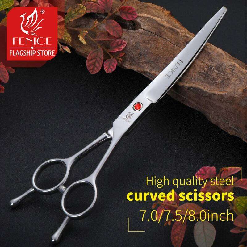 Fenice Stainless Steel 7/7.5/8 inch Curved Pet Dog Grooming Scissors Pets Hair Cuttings Shears tijeras tesoura 26W0114