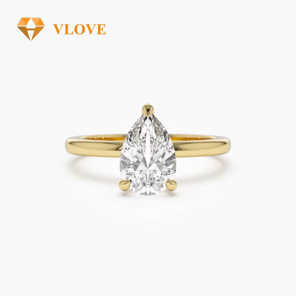 VLOVE Finest Quality Jewelry Wedding Bands 14k 1ct Pear Shaped Lab Grown Diamond Engagement Ring