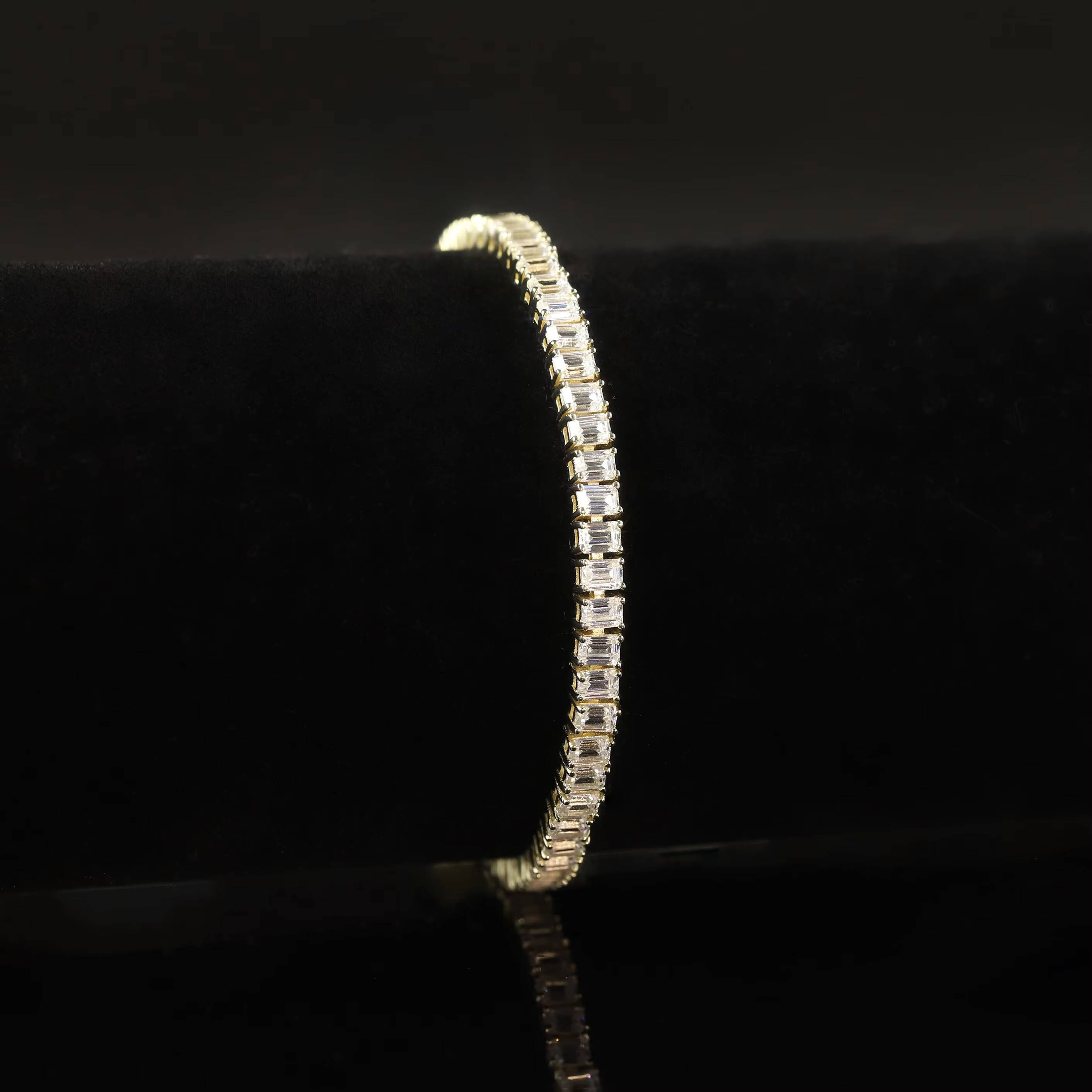 Abiding Trendy Minimalist Emerald Cut 25x35mm 1116ctw VVS Moissanite Diamond Tennis Bracelet 25mm 14K Yellow Gold Bracelet