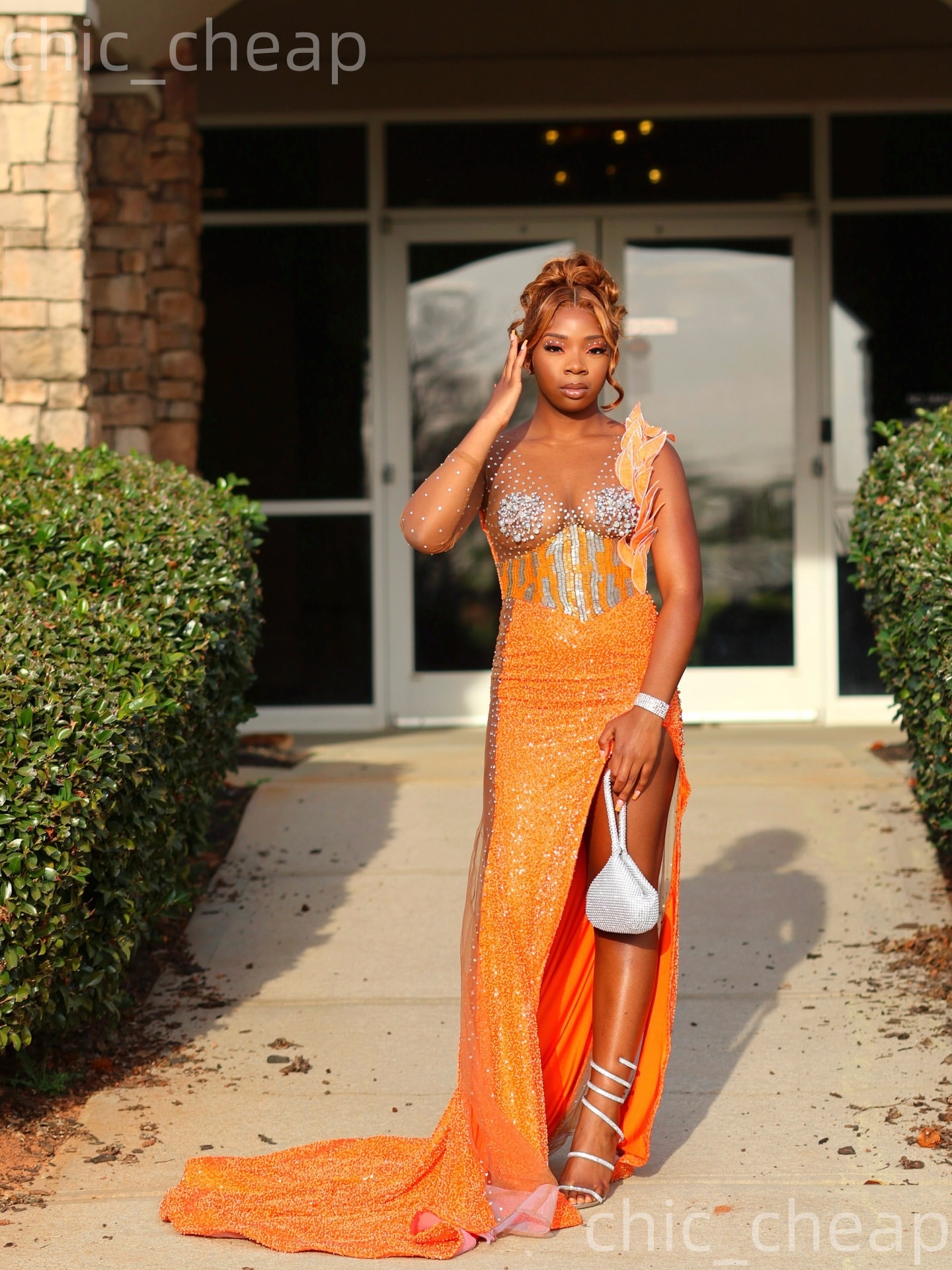 Aso Ebi Orange Mermaid Prom Dresses 2026 Beaded Crystals Florals Sequined Evening Formal Party Second Birthday Engagement Gowns Dress For Special Occa