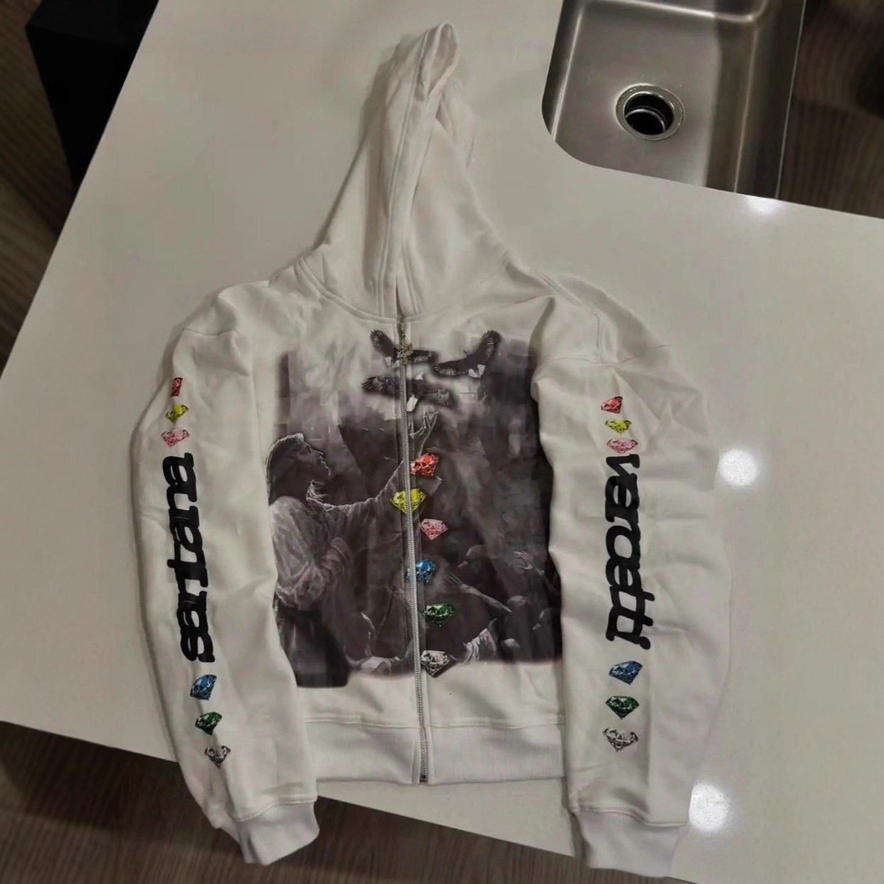 Luxury Brand Designer Clothing 2026 New Style American Retro Hargajuku Street, Dark Hip-hop High Street Design, 3D Printing Zipper Coat Loose Sweatshi