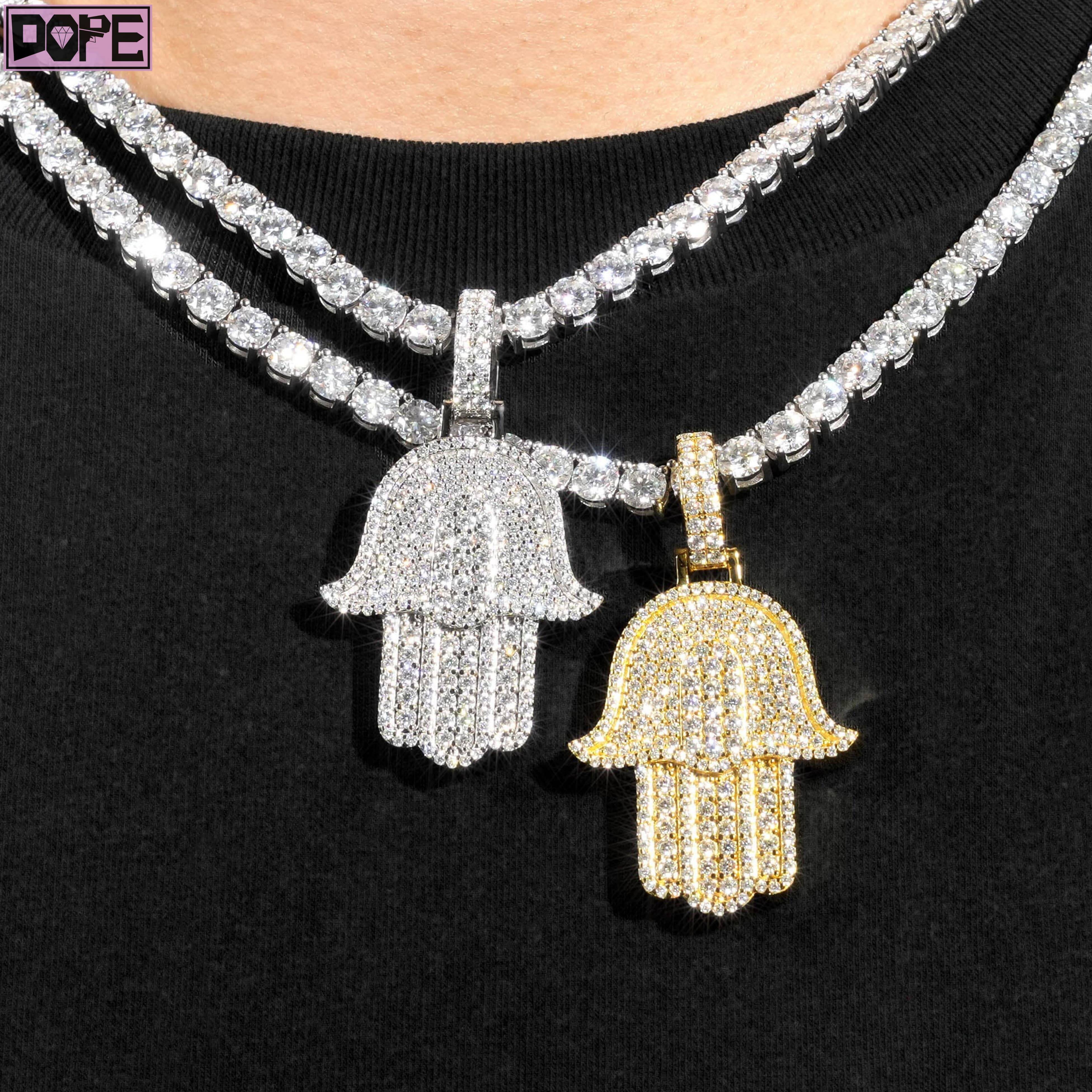 Ready to Ship Mossanite Pendant 925 Silver Iced Out Hamsa Hand Hiphop Hollow Custom Moissanite Pendant