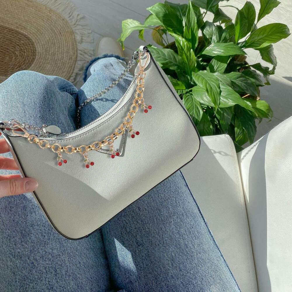 Gold Chain with Five Charms Cherry Keychain Women Cute Fruit Key Chain Fashion Jewelry Decorative Keyrings for Bag Purse Keys Handbags