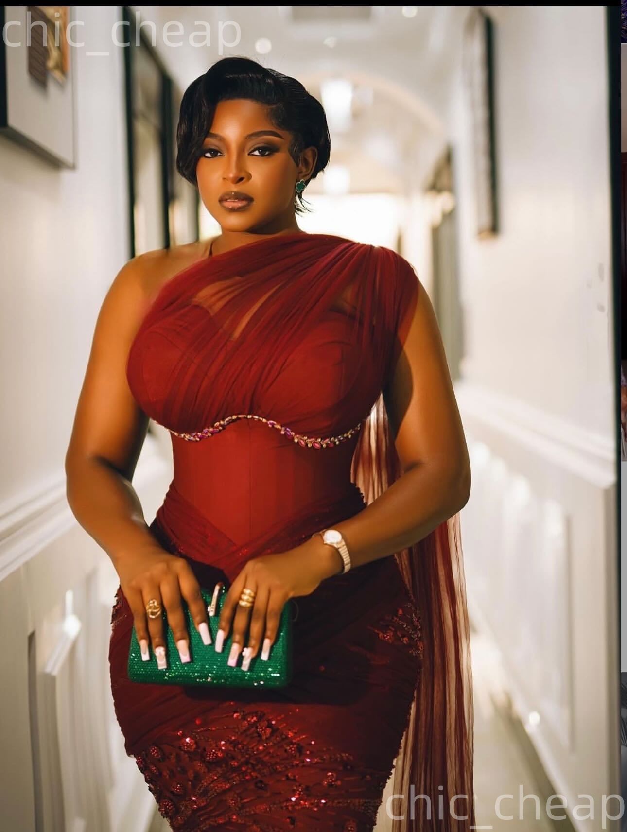 Aso Ebi Burgundy Mermaid Prom Dresses 2026 One Shoulder Crystals Sequined Evening Formal Party Second Birthday Engagement Gowns Dress For Special Occa