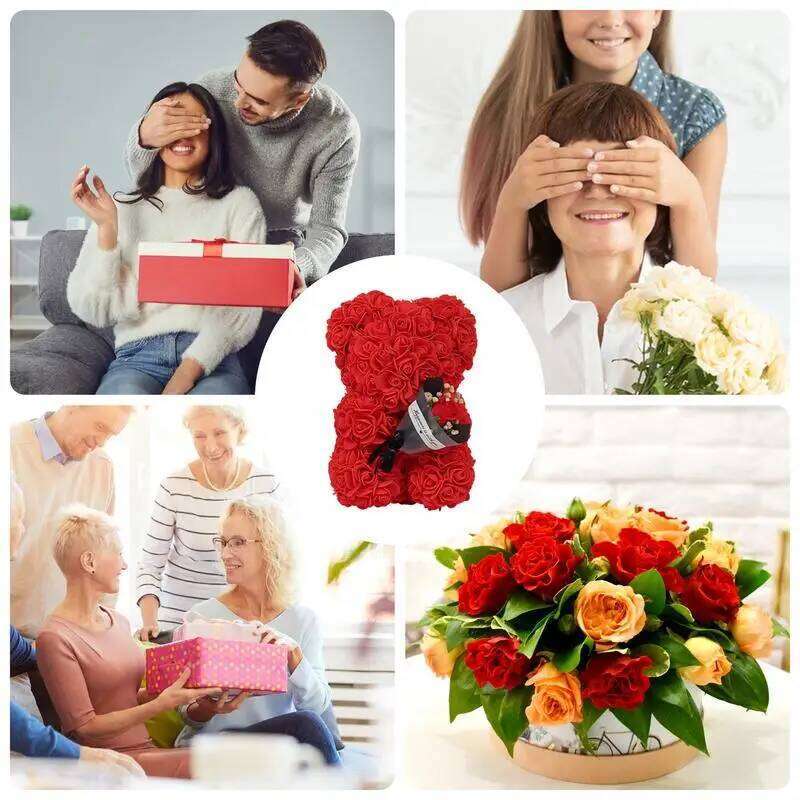Rose With Clear Box Artificial Flower Bear For Girl Gift Valentine Birthday Decoration Bouquet colors and styles random W260114