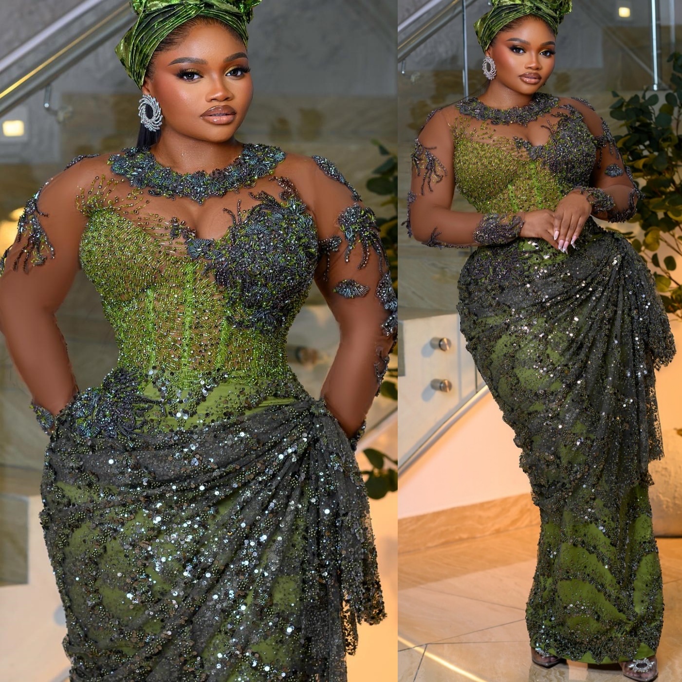 Aso Ebi Nigerian Olive Green Sheath Prom Dresses 2026 Appliques Beaded Sequined Evening Formal Party Second Birthday Engagement Gowns Dress For Specia