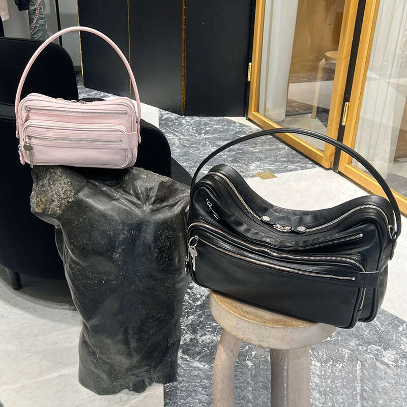 Designer Bag Swedish Niche New Genuine Leather Multi Compartment Zipper Handbag Key Pendant Underarm Motorcycle Single Shoulder Crossbody Bag