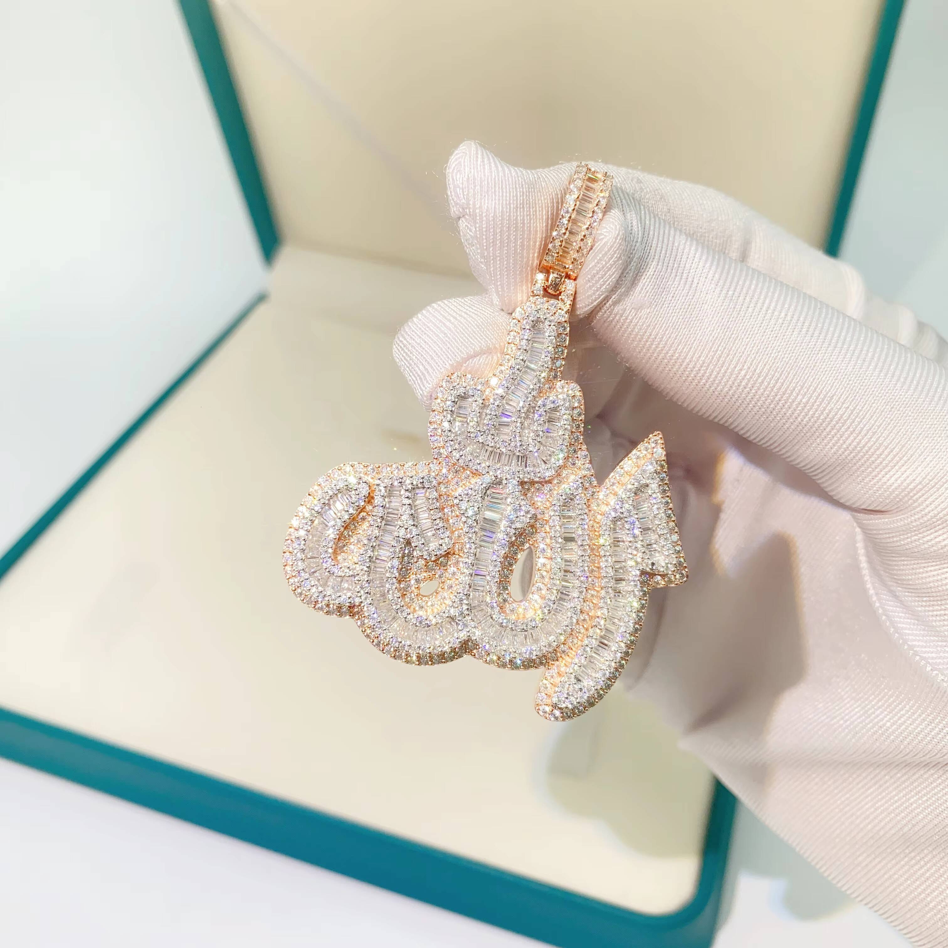 High quality hip hop necklace14k Rose Gold Plated Sterling Silver Hip Hop Men Vvs Moissanite Diamond Iced Out Allah Pendant
