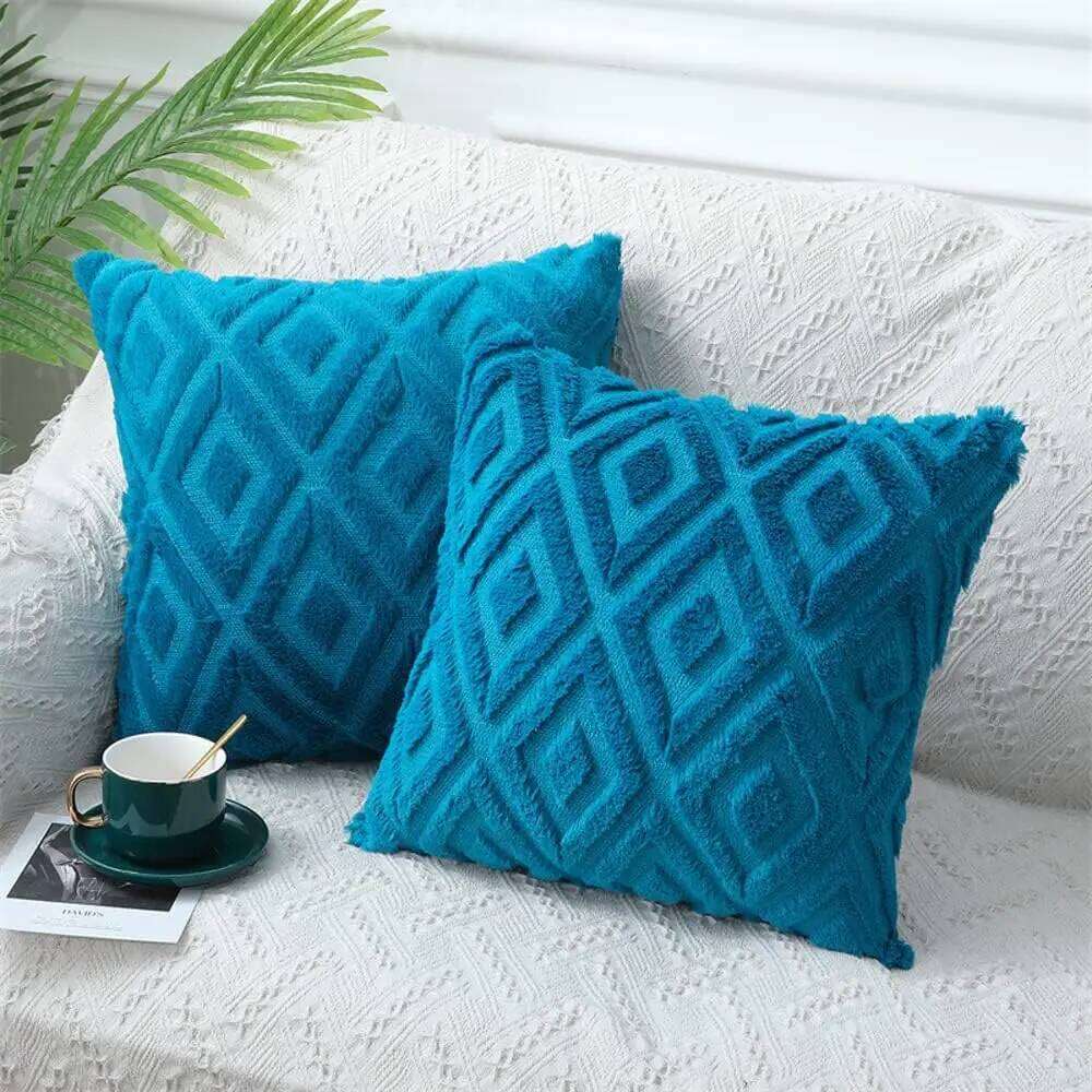 Home Decorative Pillow Cover Luxury Velvet Cushion Case Modern Rhombus Pattern Soft Cozy Plush Square for Sofa Bed Living Room Bedroom Bedding Accesso