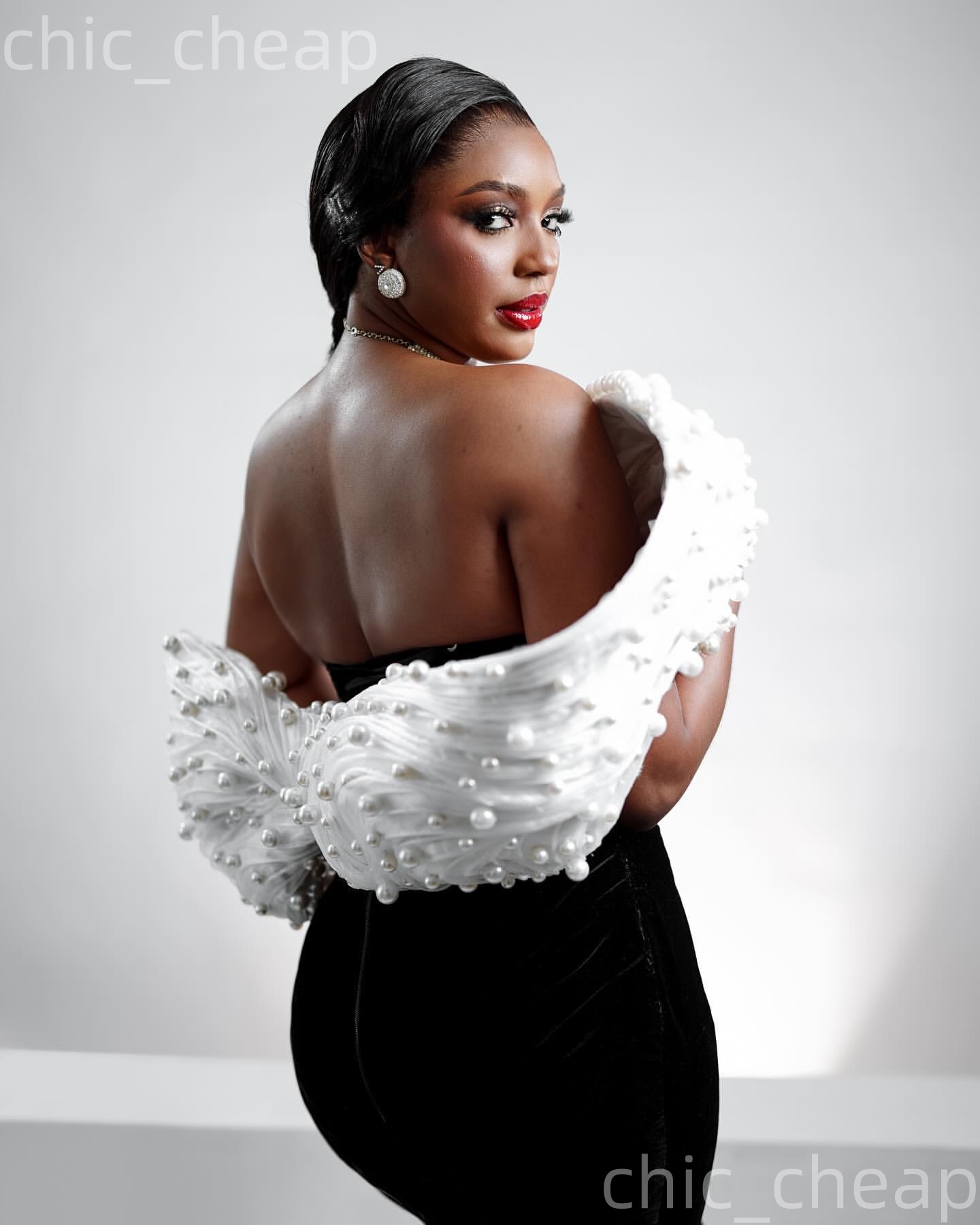 Aso Ebi Black Sheath Prom Dresses 2026 Strapless Pearls Velvet Charming Evening Formal Party Second Birthday Engagement Gowns Dress For Special Occasi