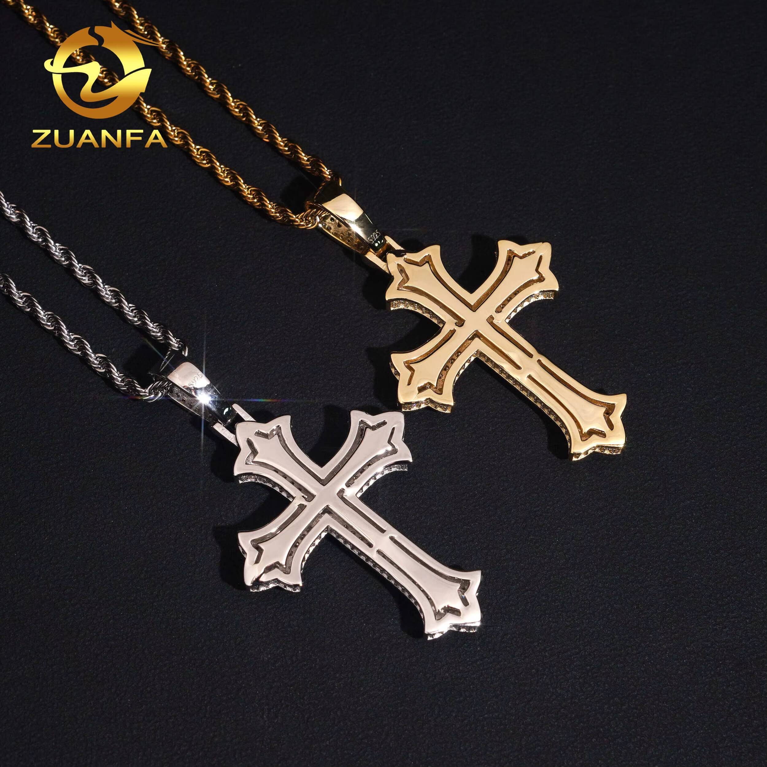 48h Shipping Moissanite Hip Hop Jewelry Cross Iced Out Pendant 925 Sterling Silver Moissanite Cross Pendant Charm Local Stock