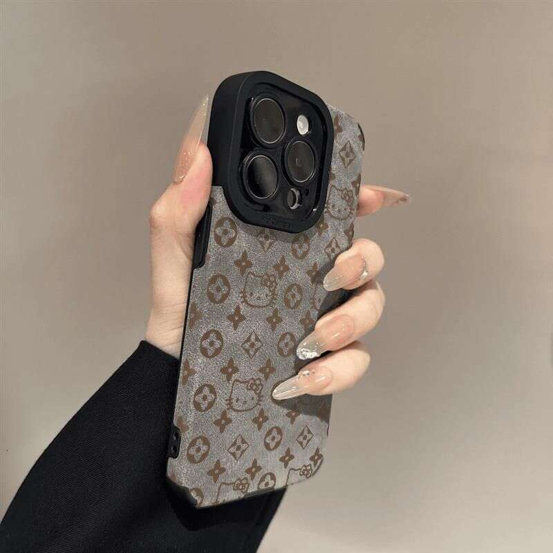 Retro Monogram Cat Pattern iPhone Case, Premium Suede Texture Full Coverage Cover with Precision Cutouts, Compatible with iPhone 17 Pro Max/16 Max/15 
