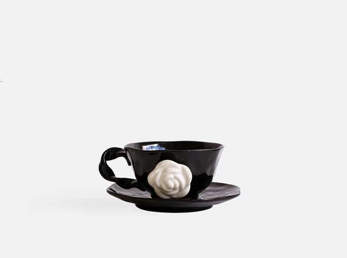 Eight-Sided Camellia and Saucer 1 Piece Cup High-End Exquisite Gift Ceramic Breakfast Oat Milk Mug