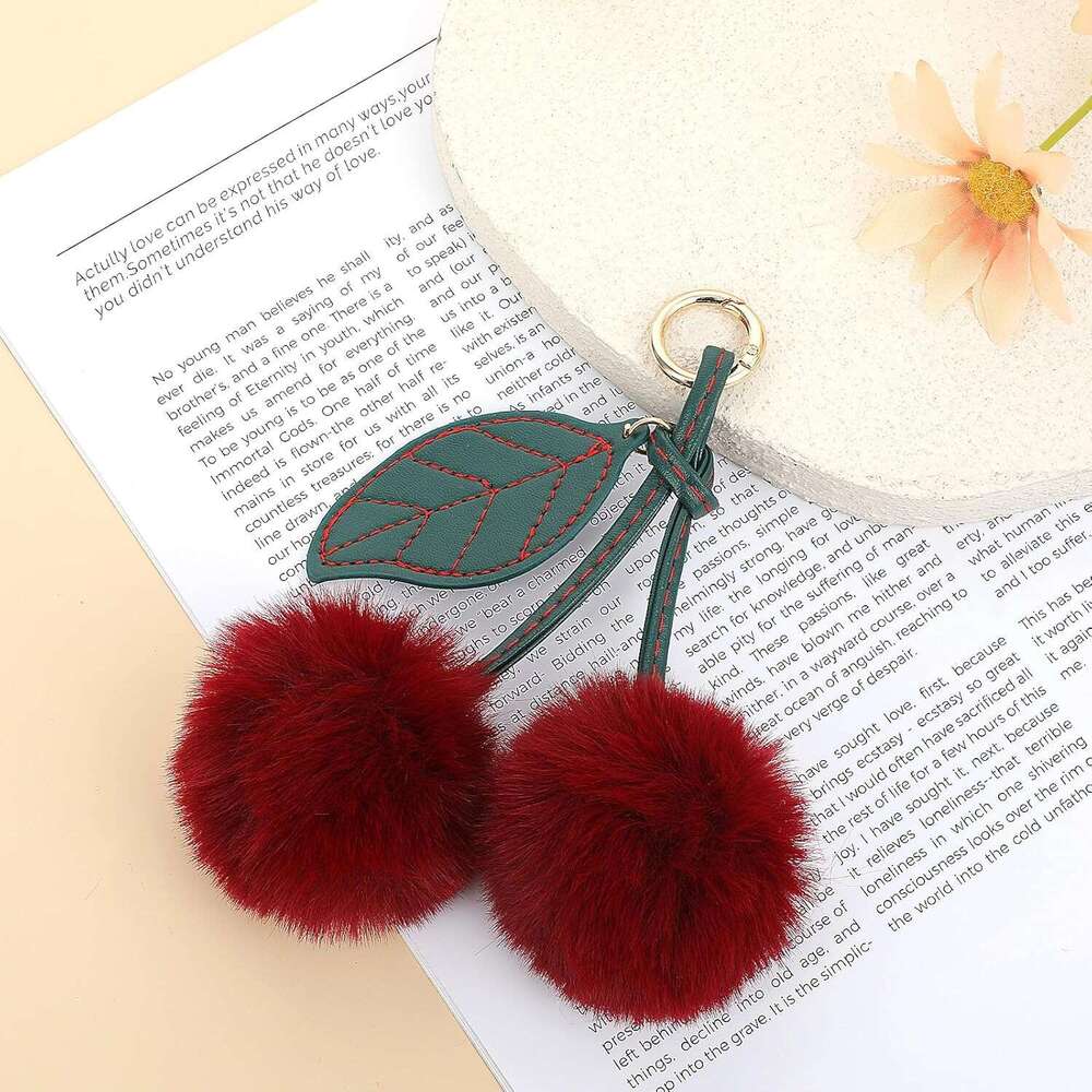 Pom Cute Keychain Fluffy Accessories Cherry Purse Charms Car Bag Charm Handbags Pendant