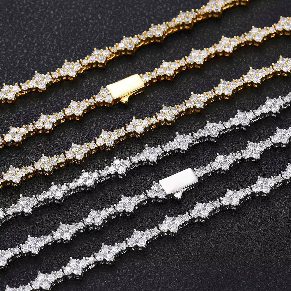 NUOYA New Arrive 65mm Silver Tennis Chain Brass with Bling Zircon Flower Shaped Tennis Chain Necklace for Women