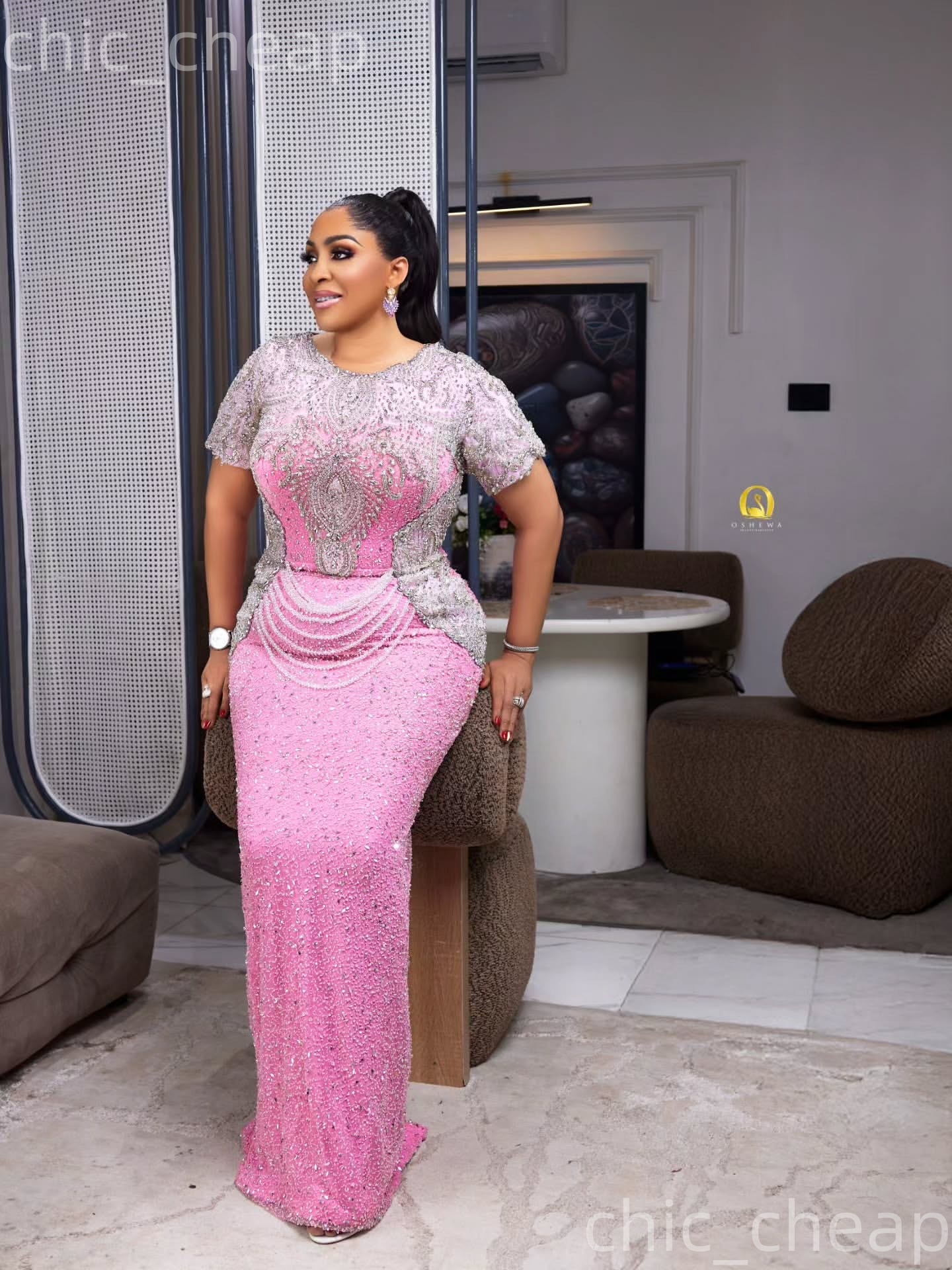 Aso Ebi Nigerian Pink Sheath Prom Dresses 2026 Beaded Crystals Sequined Evening Formal Party Second Birthday Engagement Gowns Dress For Special Occasi