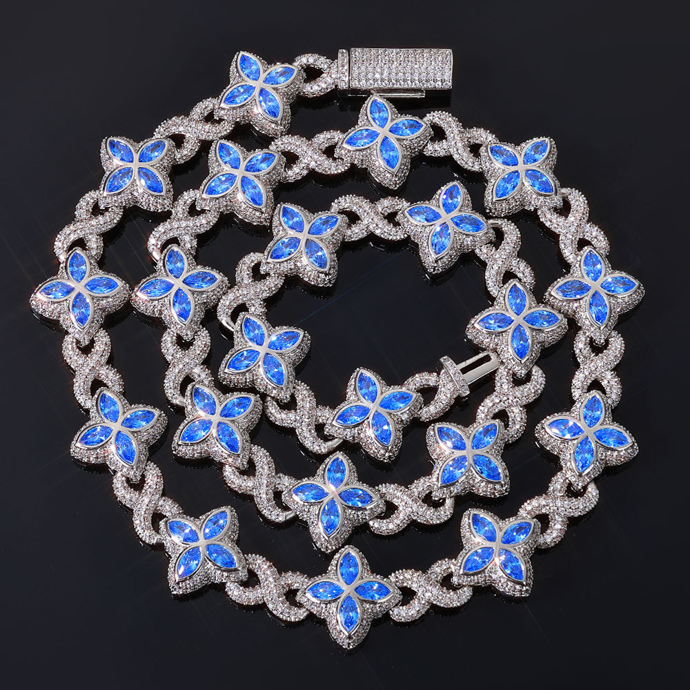 Hip Hop Colorful Cross Flower Infinite Cuban Chain Necklace Bracelet Women Men Lover Couple Jewelry