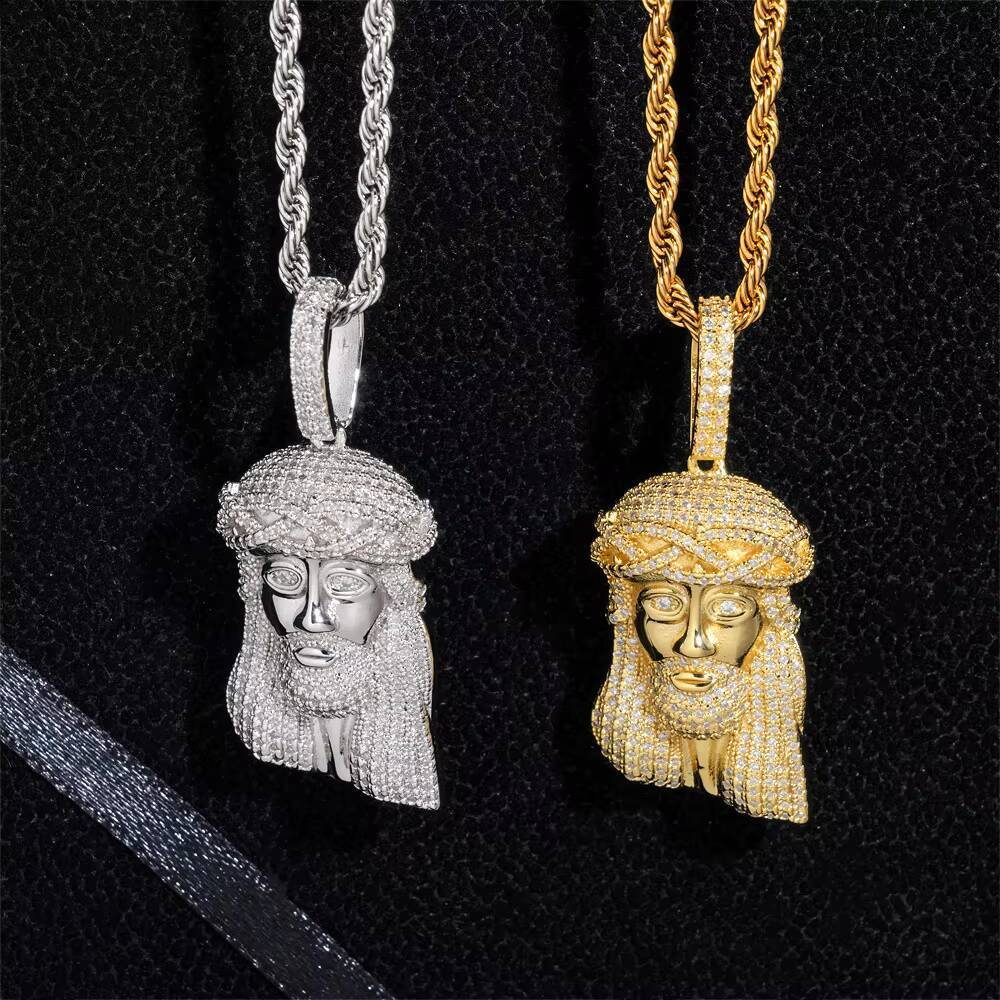 Mens Iced Out 925 Sterling Silver Vvs Diamond Mossanite Moissanite Hip Hop Jesus Head Piece Pendant 925 With Rope Chain Necklace