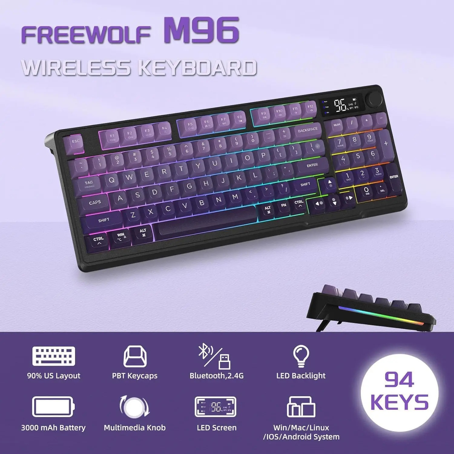 MAMBASNAKE x FREEWOLF M96 Wireless Gaming Keyboard Creamy Membrane with Rainbow Backlight 260112BJ