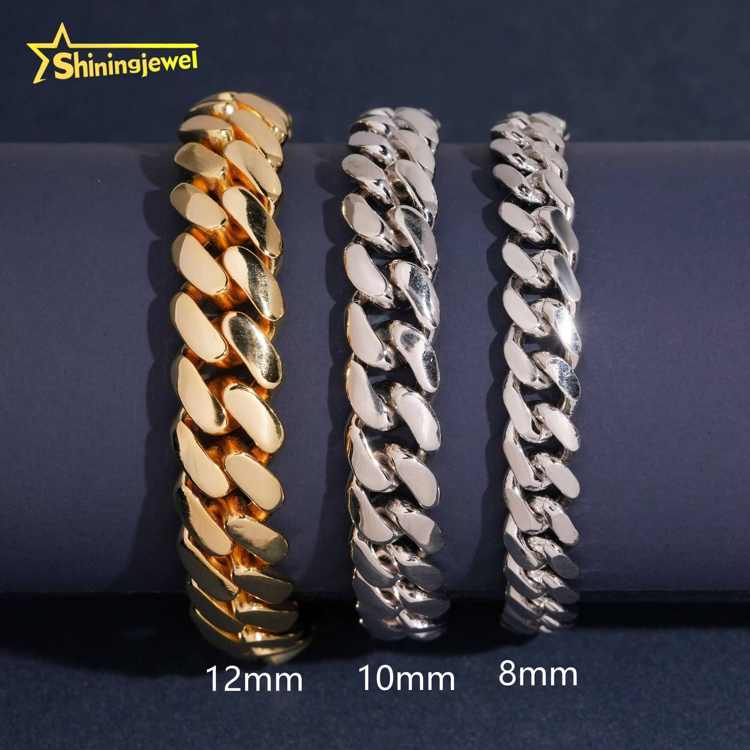 925 Silver Hot Sale 8mm 10mm 12mm Bracelet Link Chain VVS D Moissanite Iced Out Lock Hip Hop Jewelry Miami Plain Cuban Bracelet
