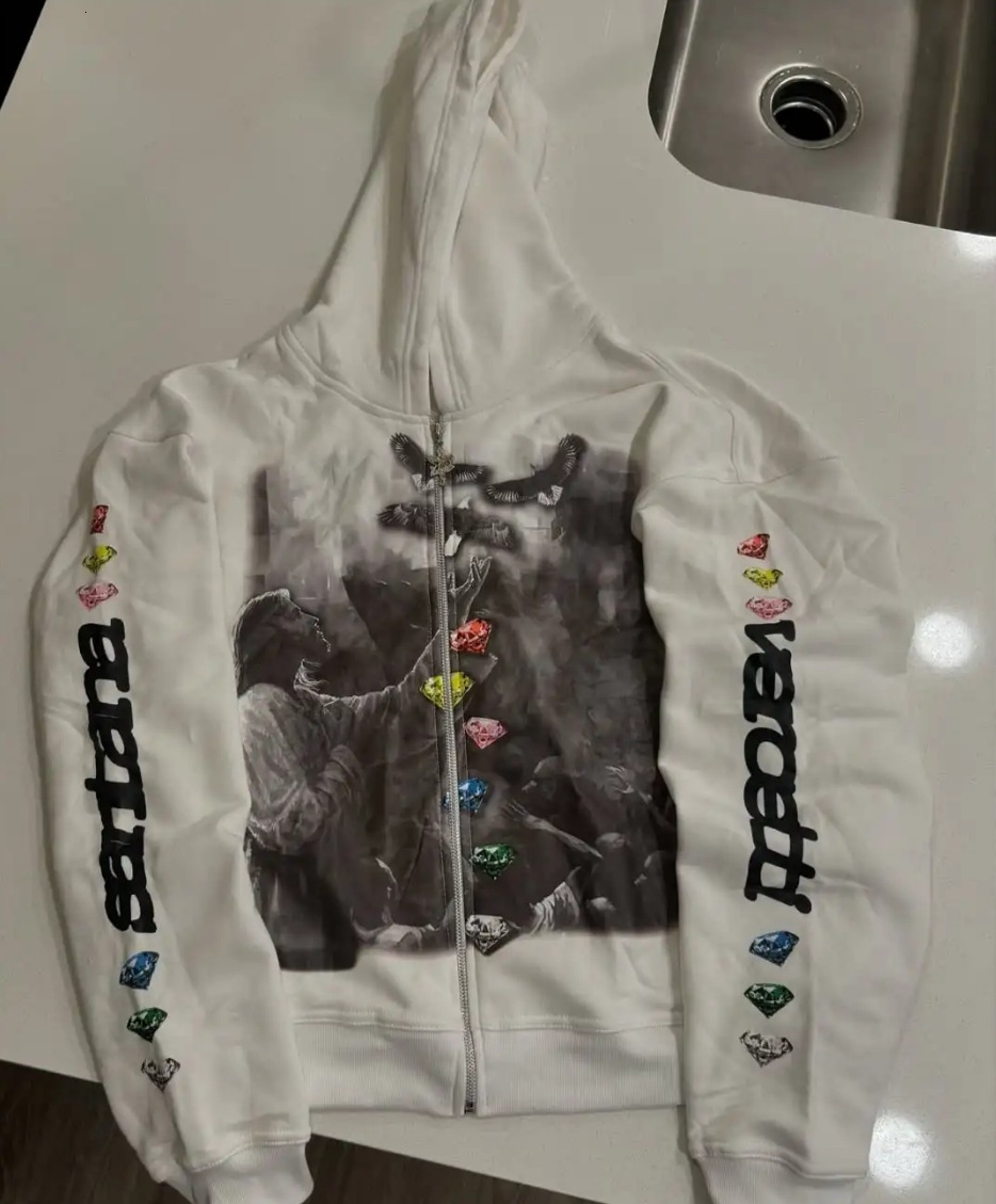Luxury Brand Designer Clothing 2026 New Style American Retro Hargajuku Street, Dark Hip-hop High Street Design, 3D Printing Zipper Coat Loose Sweatshi