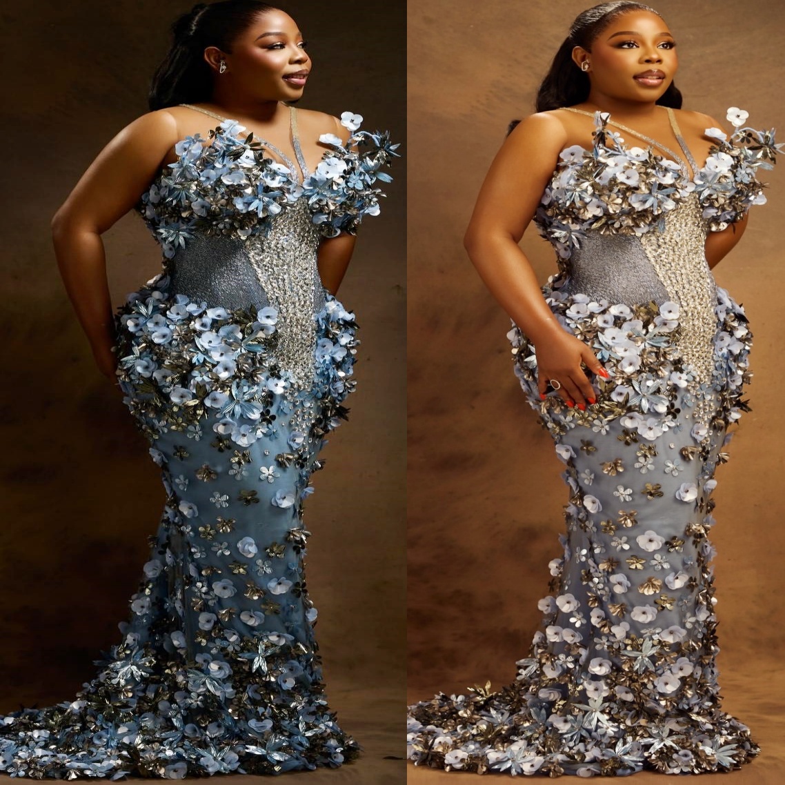 Aso Ebi Silver Mermaid Prom Dresses 2026 Flowers Crystals Sheer Neck Evening Formal Party Second Birthday Engagement Gowns Dress For Special Occasions