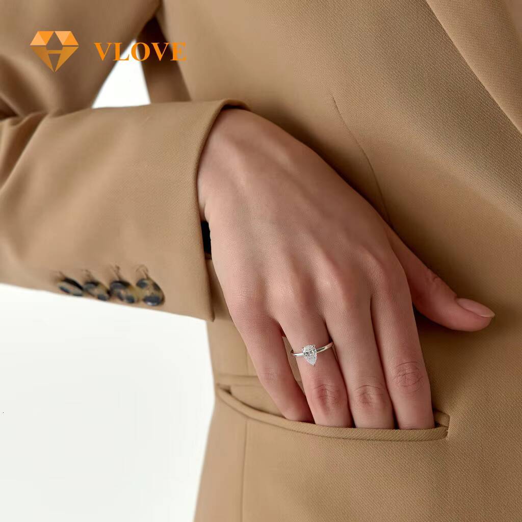 VLOVE Finest Quality Jewelry Wedding Bands 14k 1ct Pear Shaped Lab Grown Diamond Engagement Ring