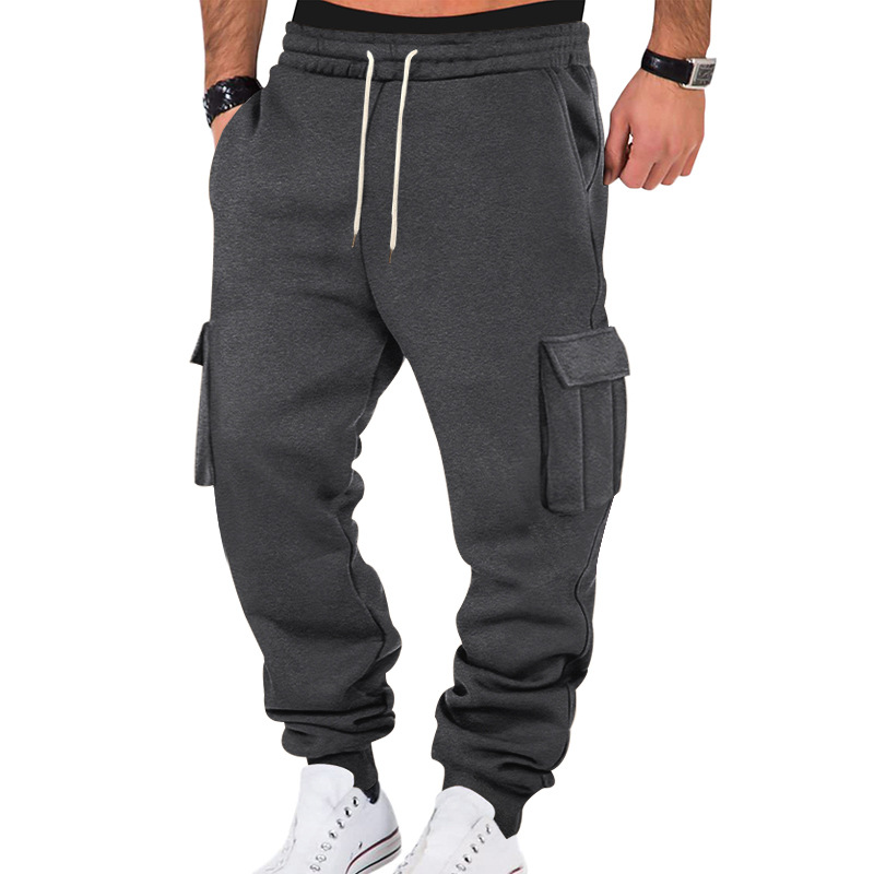 Premium Fleece-Lined Baggy Cargo Sweatpants for Men, Solid Color Casual Loose-Fit Tapered Leg Style