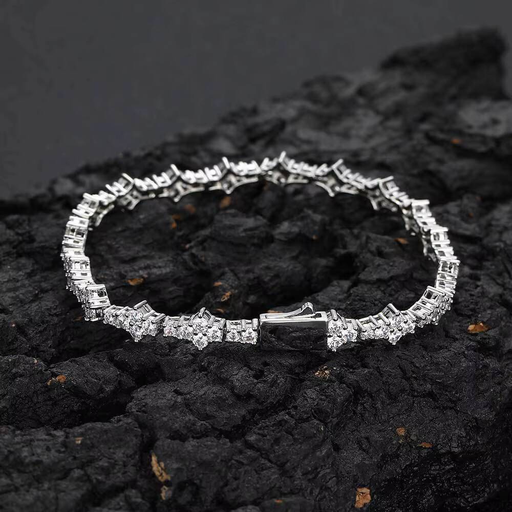 Hiphop Jewelry Lced Out Flower 65mm 925 Silver VVS Moissanite Bracelet 18K Gold Plated Pave Moissanite Tennis Chain Bracelet