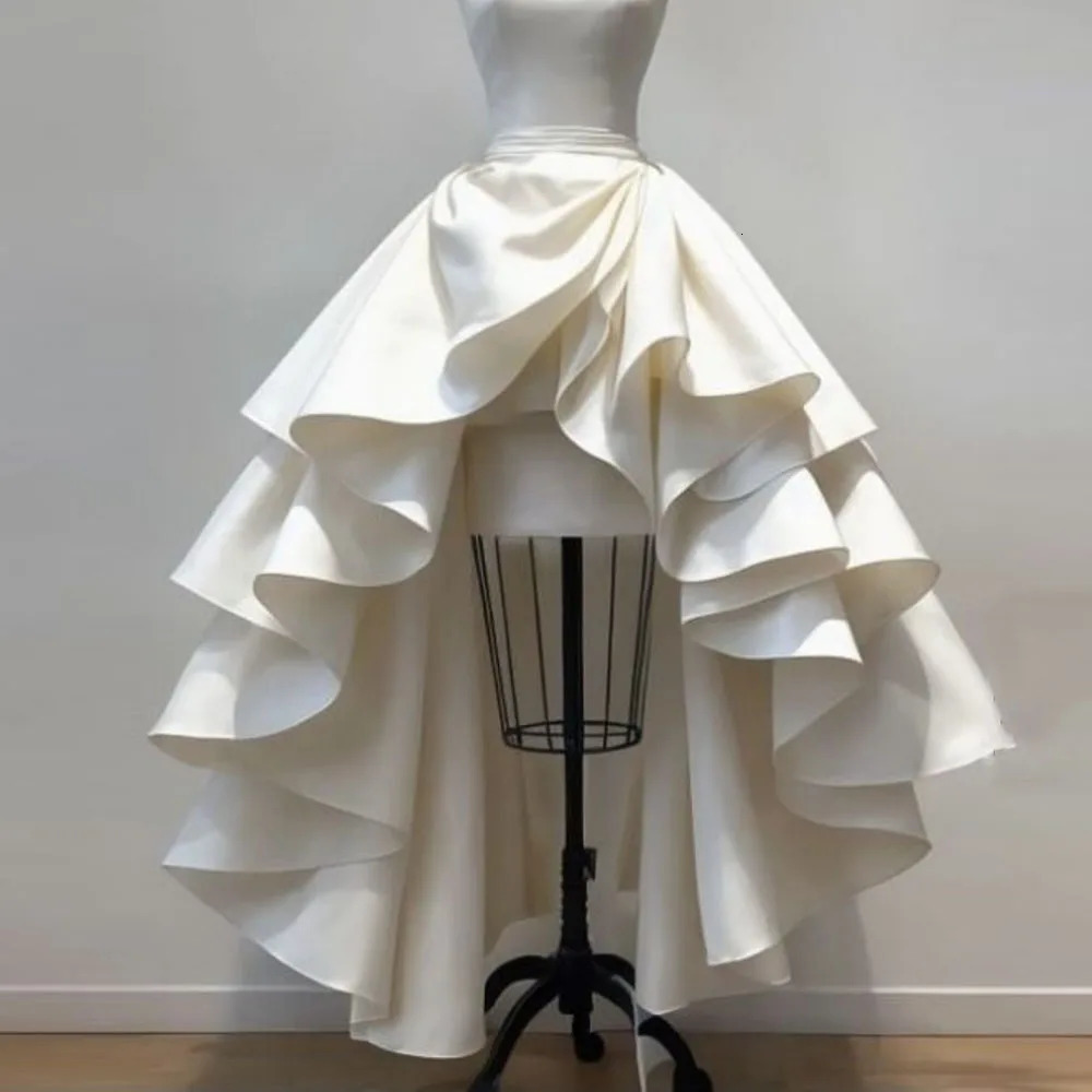 High Low Skirt Womens Fashion 2026 Arrival Elegant White Satin Ruffled Skirt High Waist A-Line Skirt Party Prom Skirt 260109