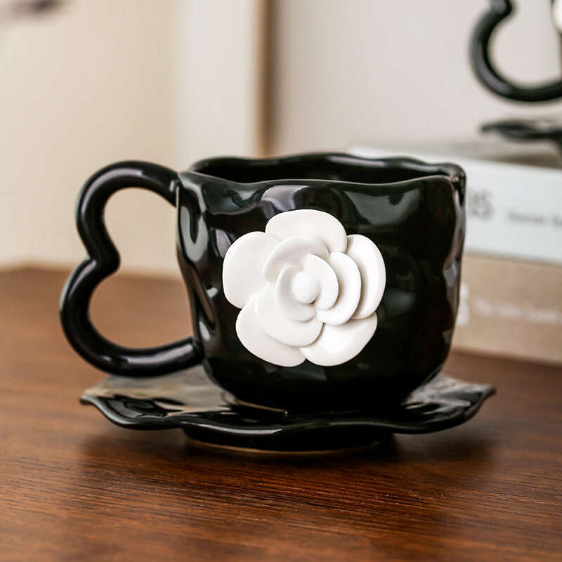 Handmade Ceramic Creative High-Value and Saucer Ins Style Cup Niche Coffee Flower Retro Mug
