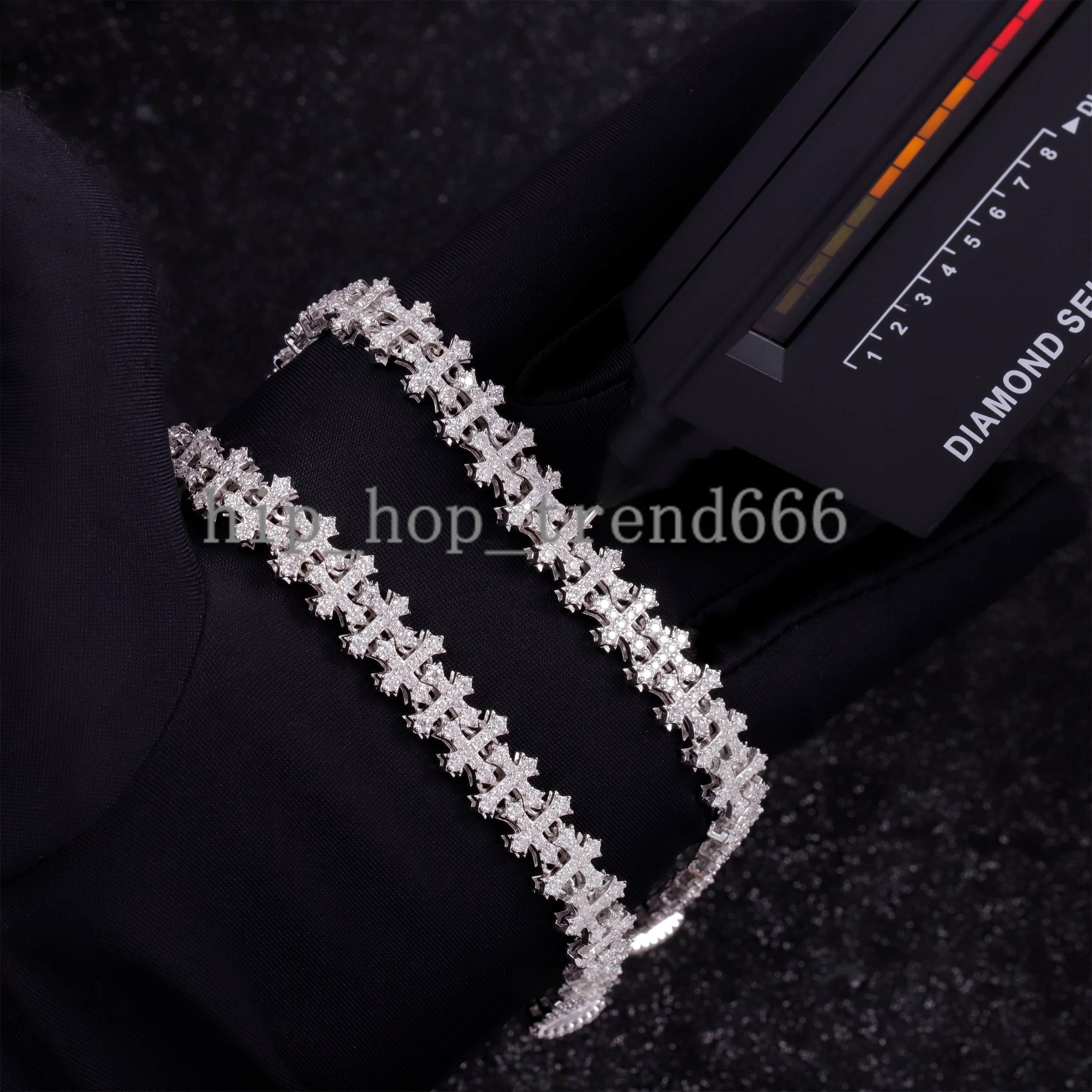 Fashion Best Selling Prong Setting 18k White Gold Plated Iced Out Jewelry Moissanite Diamond Hip Hop Cross Cuban Link Bracelet