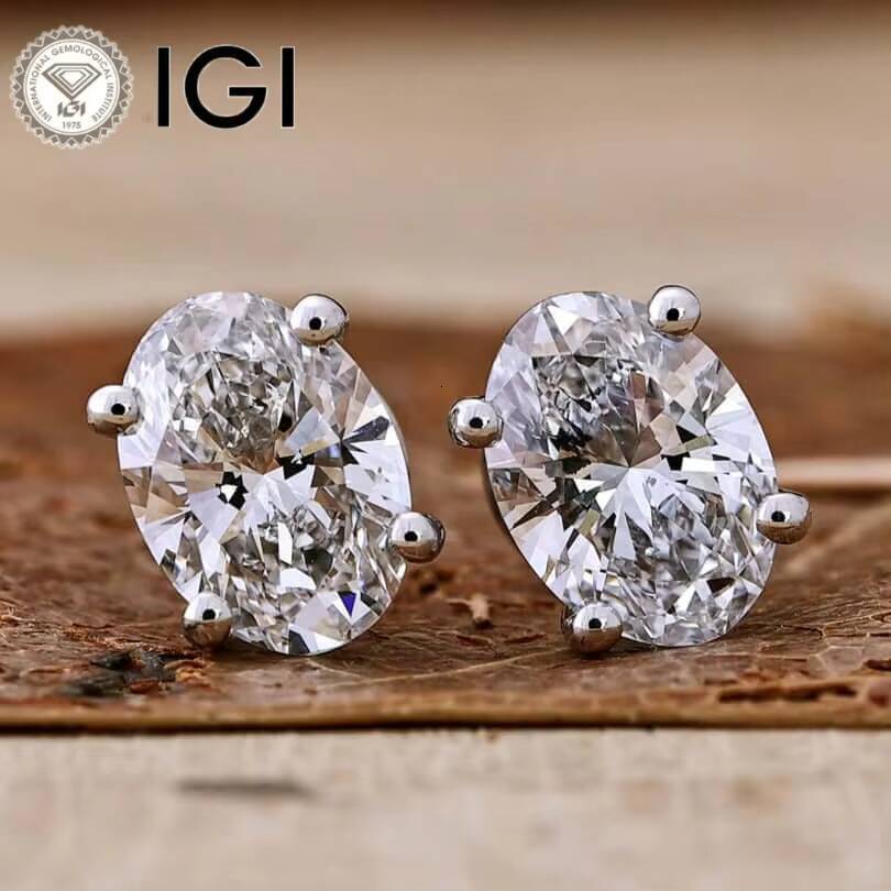 IGI Certificate Custom Fine Jewelry Earrings 4 Claw 18k 14k 10k Solid Gold Earring Oval Cut 1-3 Carat Lab Grown Diamond Earings