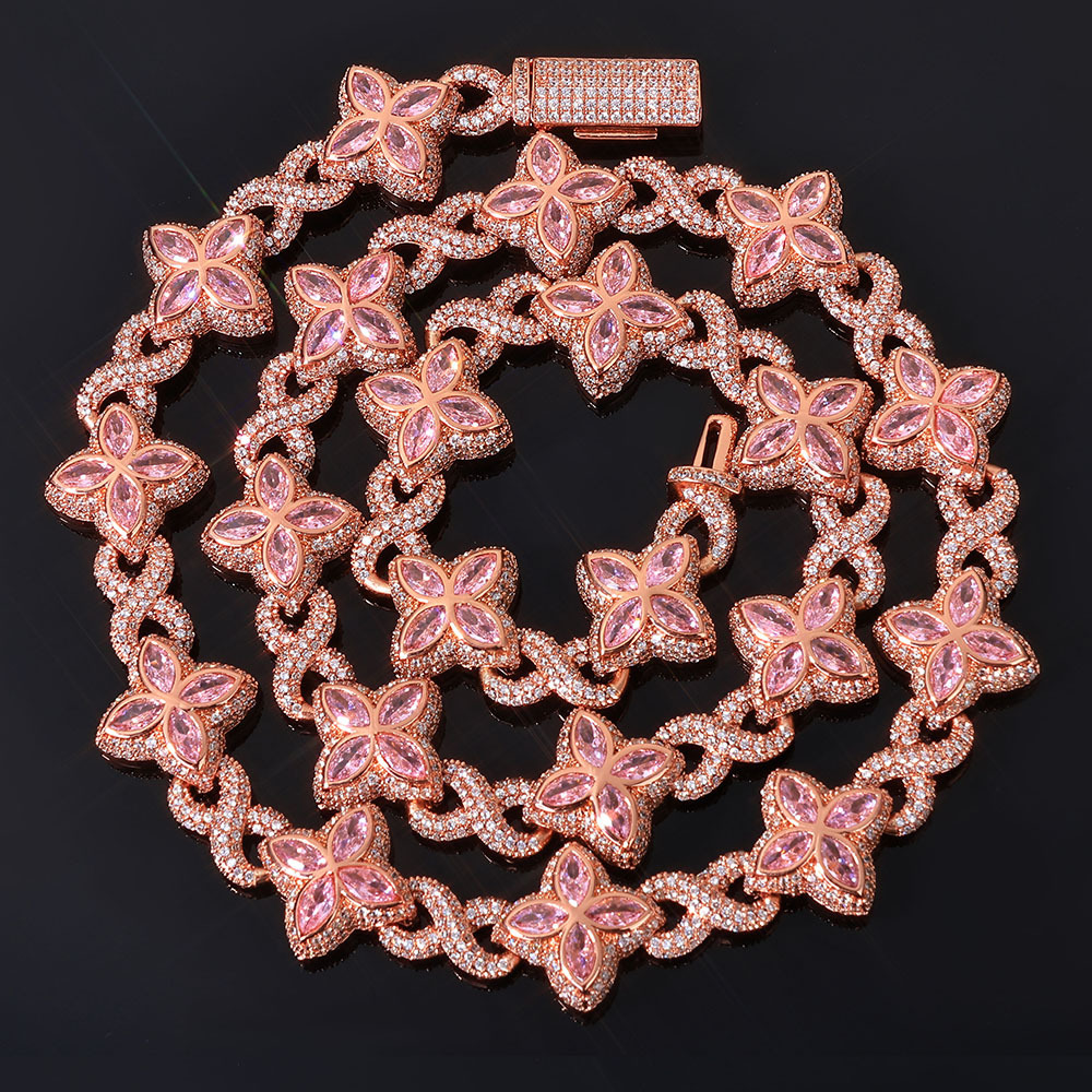 Hip Hop Colorful Cross Flower Infinite Cuban Chain Necklace Bracelet Women Men Lover Couple Jewelry