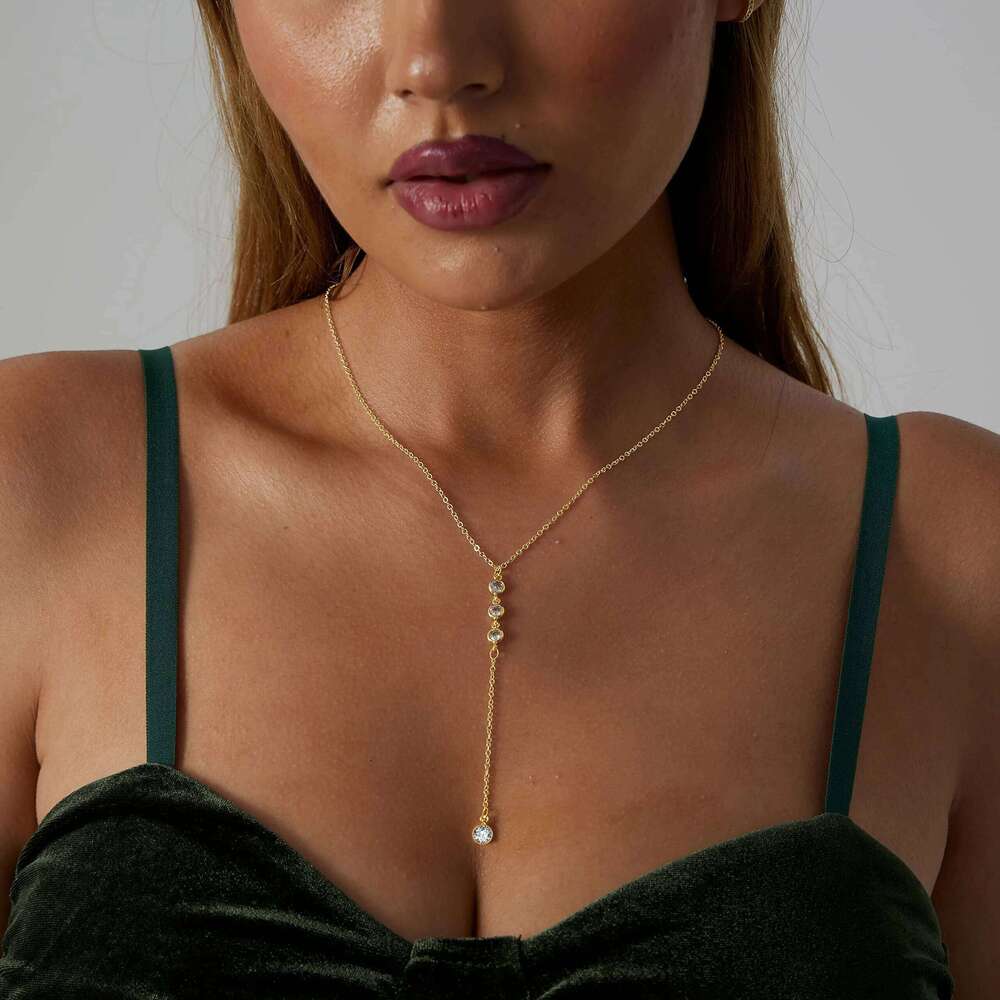 Valentine's Day 18k Gold Plated Y Lariat Necklace for Women, Laryerd Multilayer Long Chain Drop Necklace, Stainless Steel Aesthetics 26W0114