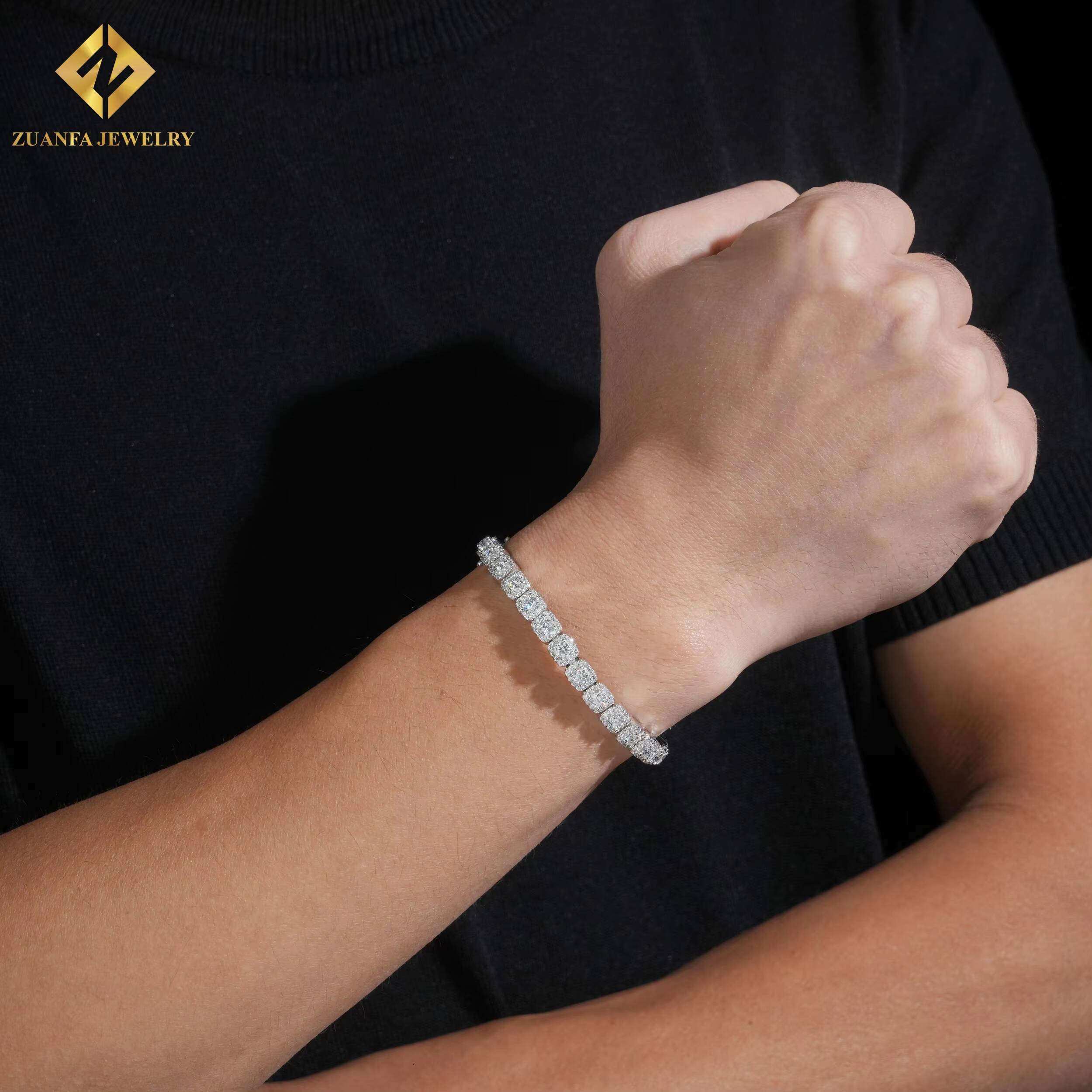 Hot Sale Moissanite Jewelry Pass Diamond Test Iced Out Moissanite 6mm Cuban Chain 925 Silver Moissanite Men Women Bracelet GRA
