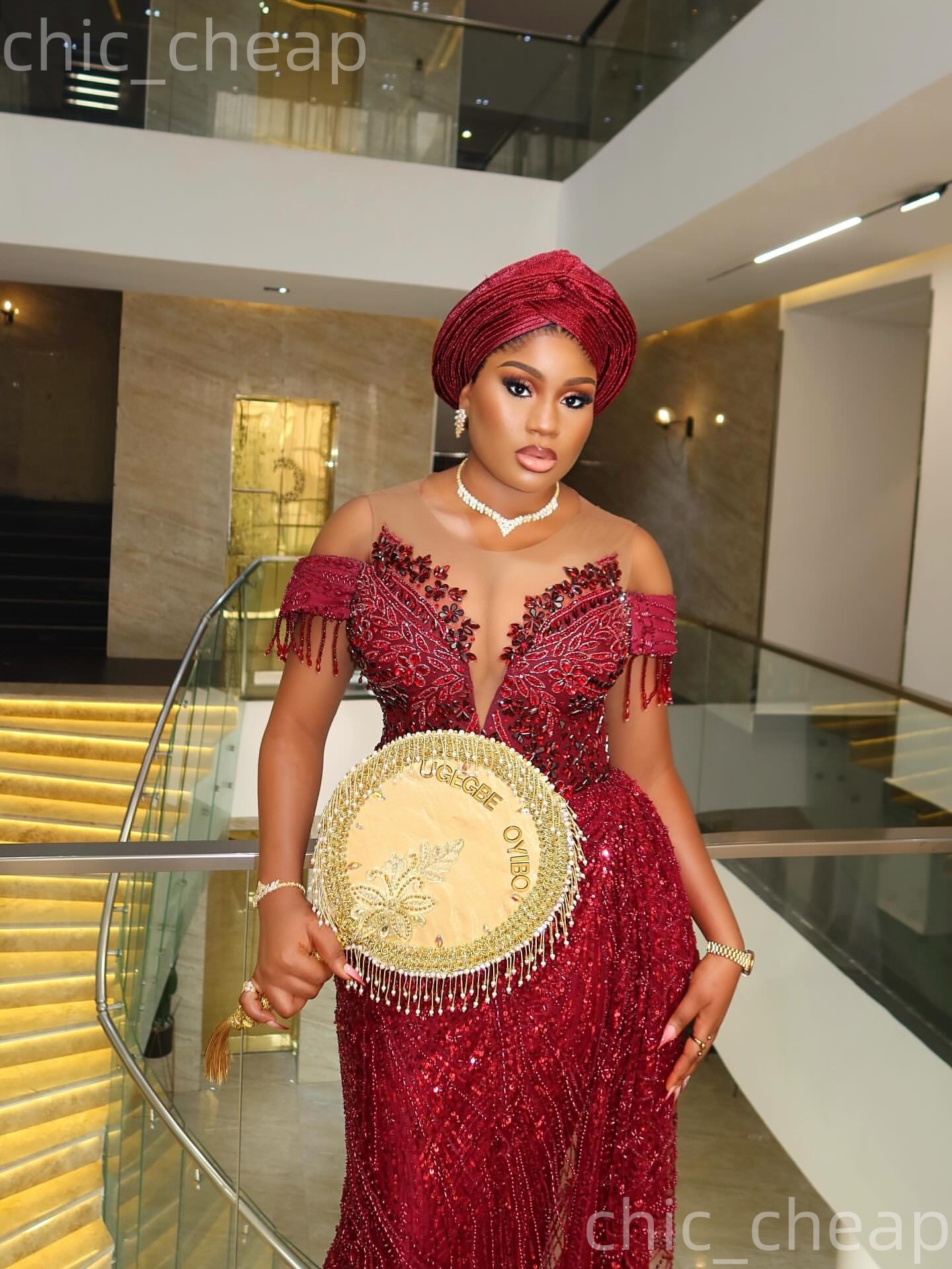 Aso Ebi Nigerian Burgundy Sheath Prom Dresses 2026 Beaded Crystals Sequined Evening Formal Party Second Birthday Engagement Gowns Dress For Special Oc