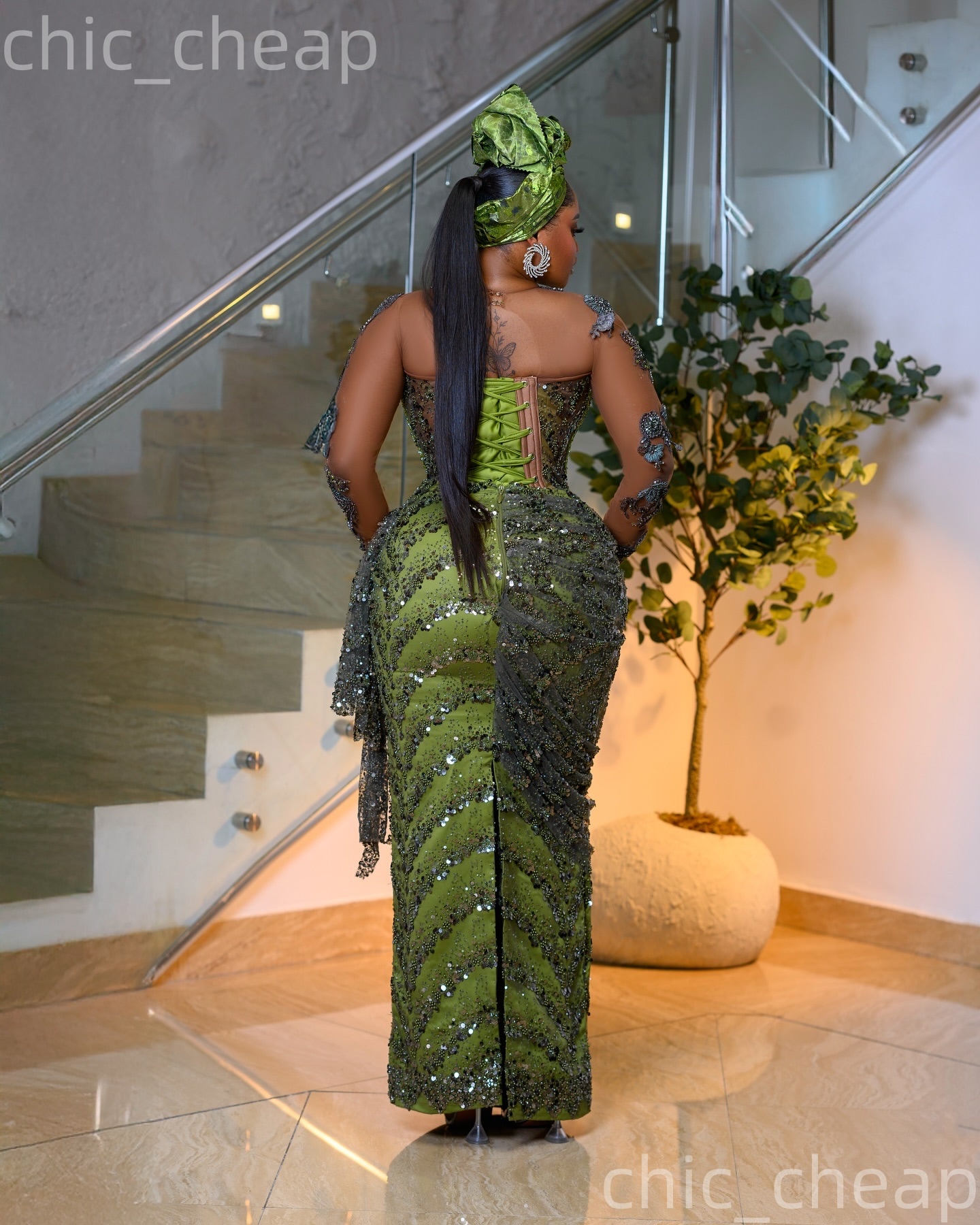 Aso Ebi Nigerian Olive Green Sheath Prom Dresses 2026 Appliques Beaded Sequined Evening Formal Party Second Birthday Engagement Gowns Dress For Specia