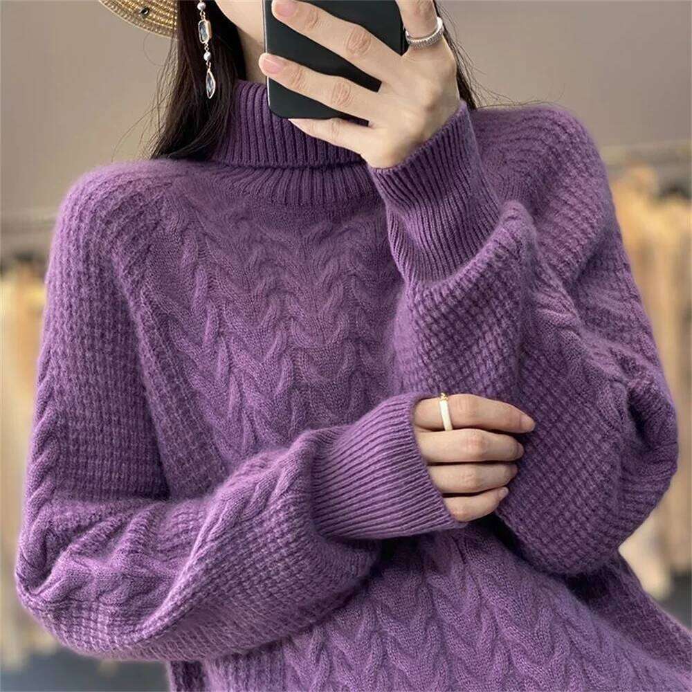 Fashion Cashmere Turtleneck Women 2024 New Autumn Winter Pullover Female Knitting Streetwear Casual Knitted Sweater Tops