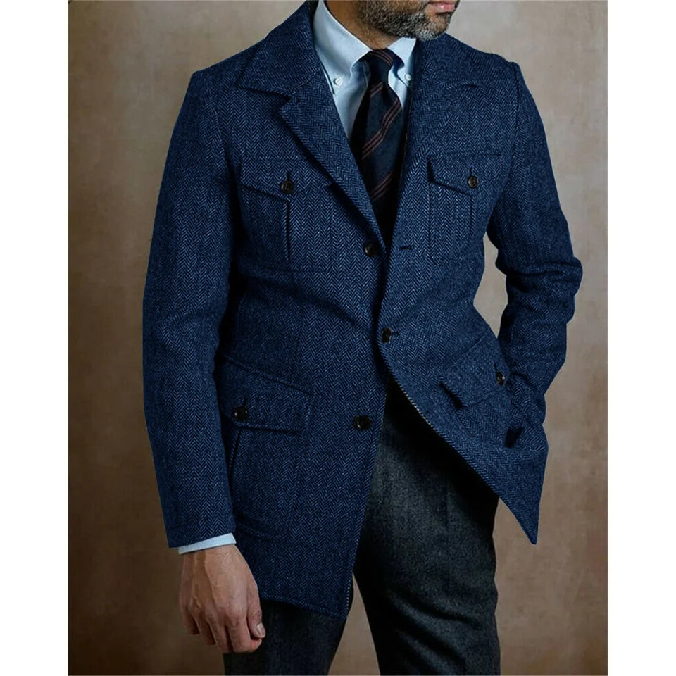 Mens Herringbone Jacket Single Breasted Casual Business Steampunk Stage Suit Jackets Suite for Man in Suits and Blazers 260113 - view 6