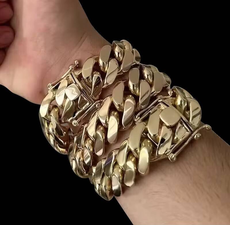 14K Gold Plating Miami Cuban Link Hip Hop 20MM 95 250G Solid Silver 999 Cuban Link Bracelet