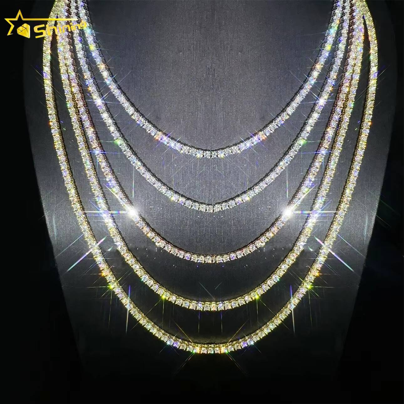 Wholesale 3MM Hip Hop Iced Out S925 Sterling Silver D-VVS Lab Diamond Moissanite Tennis Chain Necklace Pass Diamond Tester