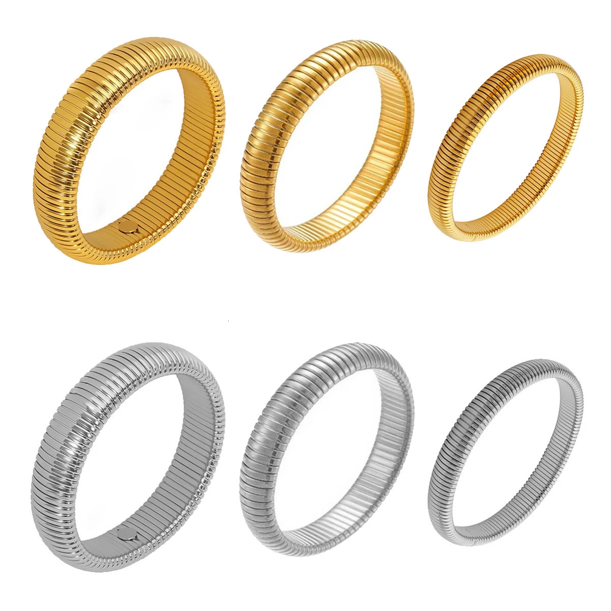 Women Girls Simple n Elastic Bracelet Fashion Stainless Steel Punk Style Spiral Hip Hop Waterproof Vintage Bangle 260206