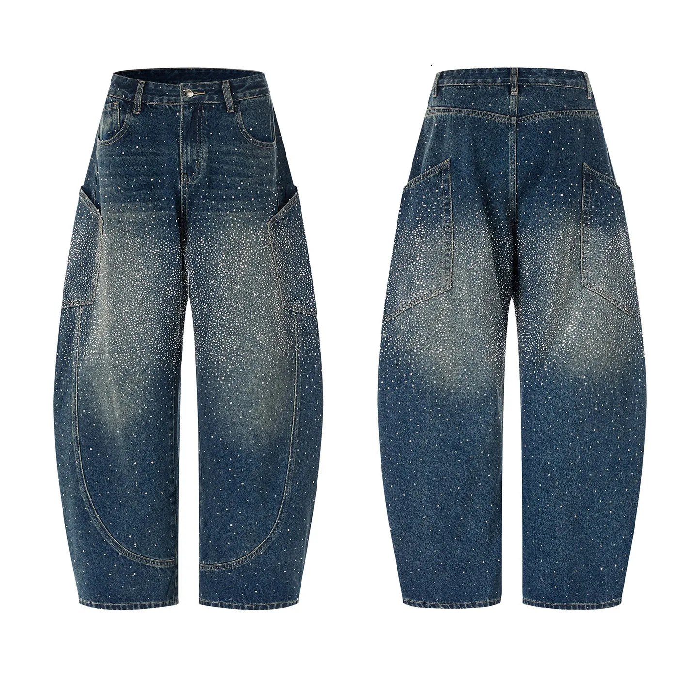 Diamond Wide Leg Jeans Men Women Streetwear Fashion Hip Hop Loose Casual Denim Cargo Pants Baggy Jeans Trousers 260109