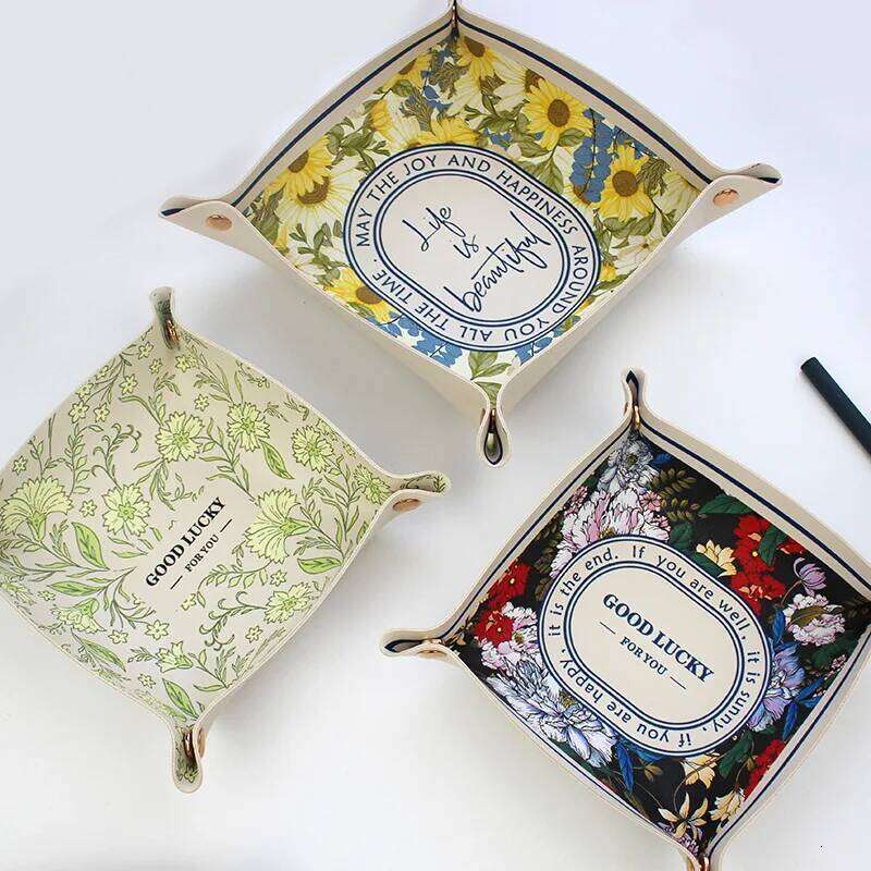 Desktop Plate Home Decoration Dice Tray Key Wallet Coins PU Leather Folding Storage Basket Wholesale