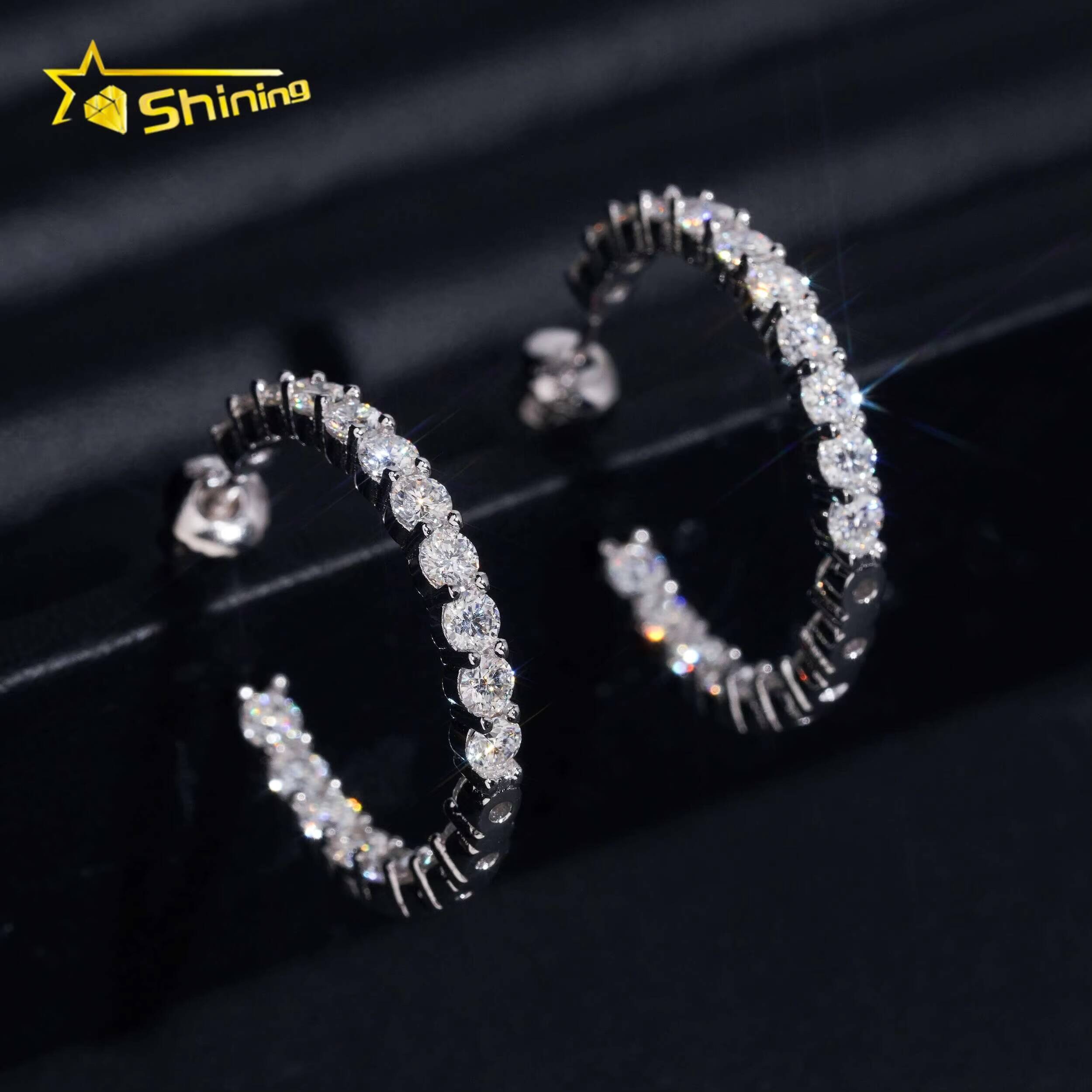 Hot Selling 925 Sterling Silver Fashion Jewelry Pass Diamond Tester Hoop 3mm Women Moissanite Earrings