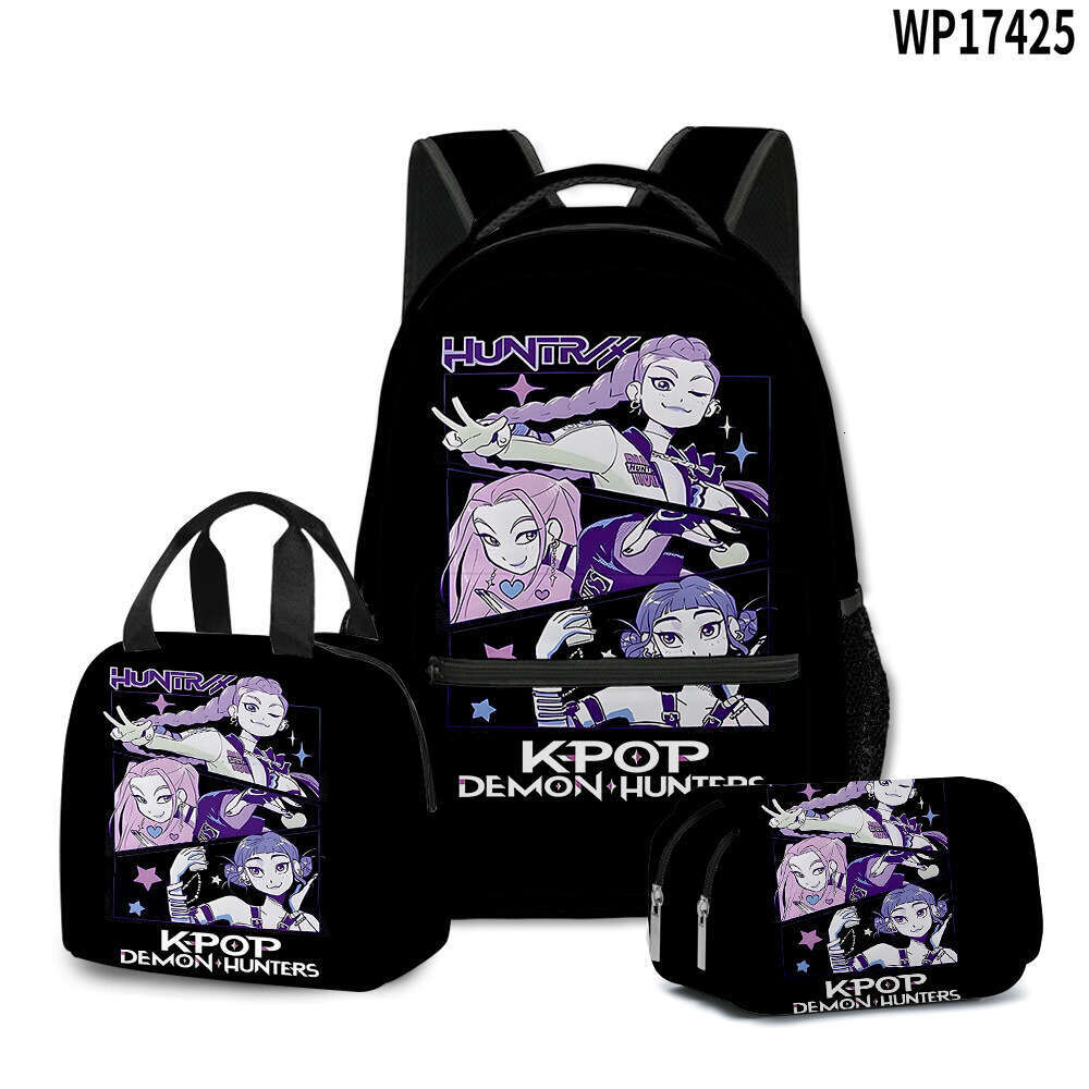 New K-POP Demon Slayer School Backpack Lunch Bag Pencil Case Three-Piece Set Huntrix Backpacks student backpack