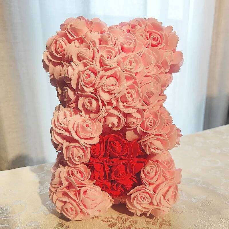 1pcs 25cm Artificial Foam Rose Flower Teddy Bear Valentines Day Gift Birthday Spring Wedding Party Decoration W260114