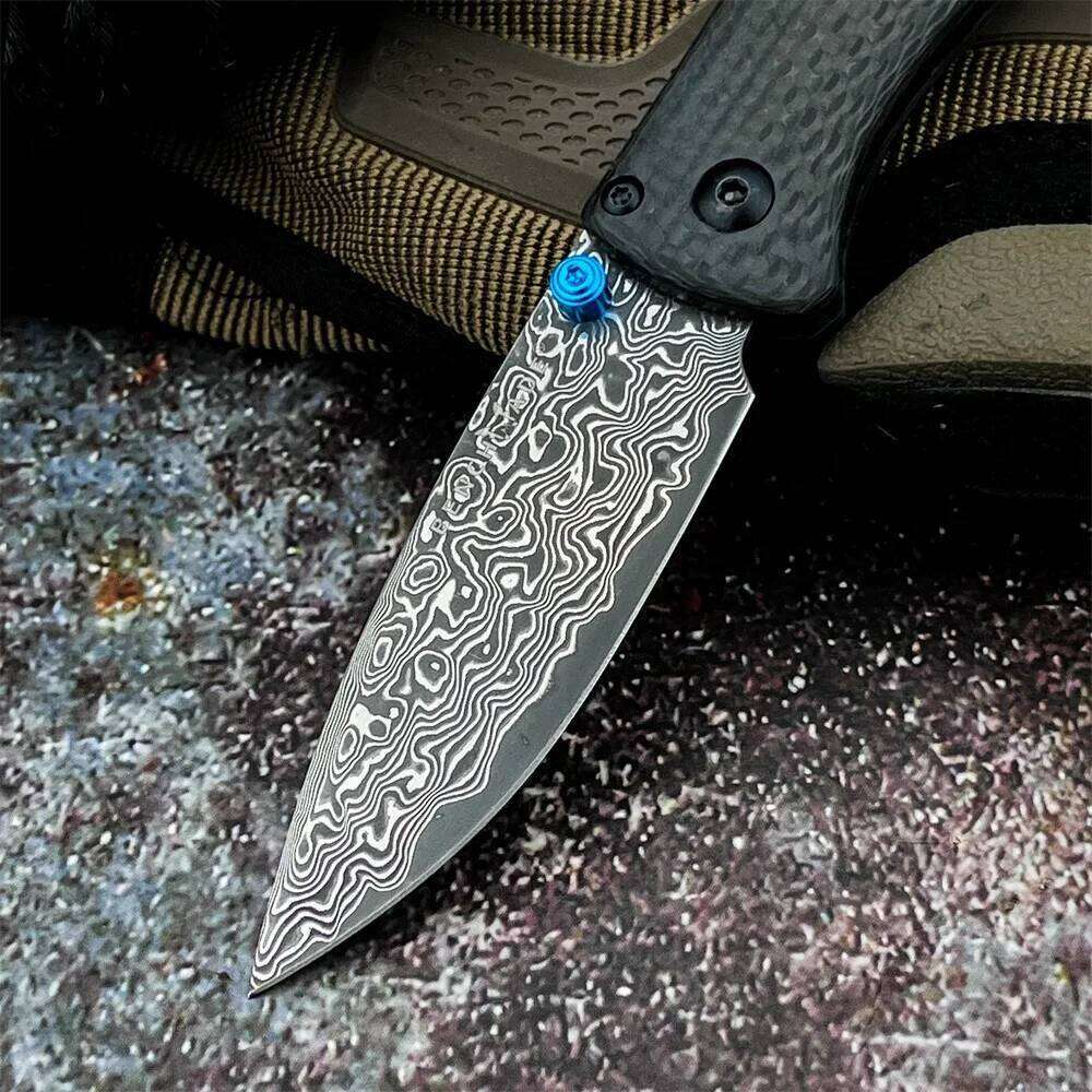 Model 533 Tactical Folding Knife - Damascus Steel Blade & Carbon Fiber Handle For EDC Camping Hunting Survival Gear Outdoor Equipment