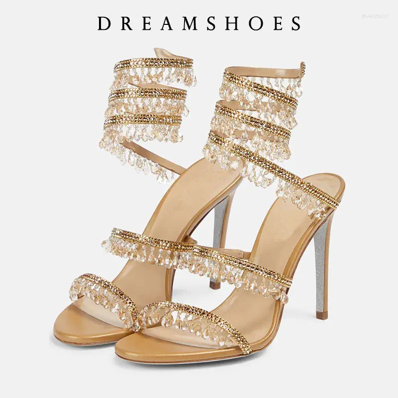 Dress Shoes 2026 Spring/Summer Water Diamond Jewel Wrist Wrapped Snake-shaped High Heel Sandals Sexy Large Size Shoe Girl Women